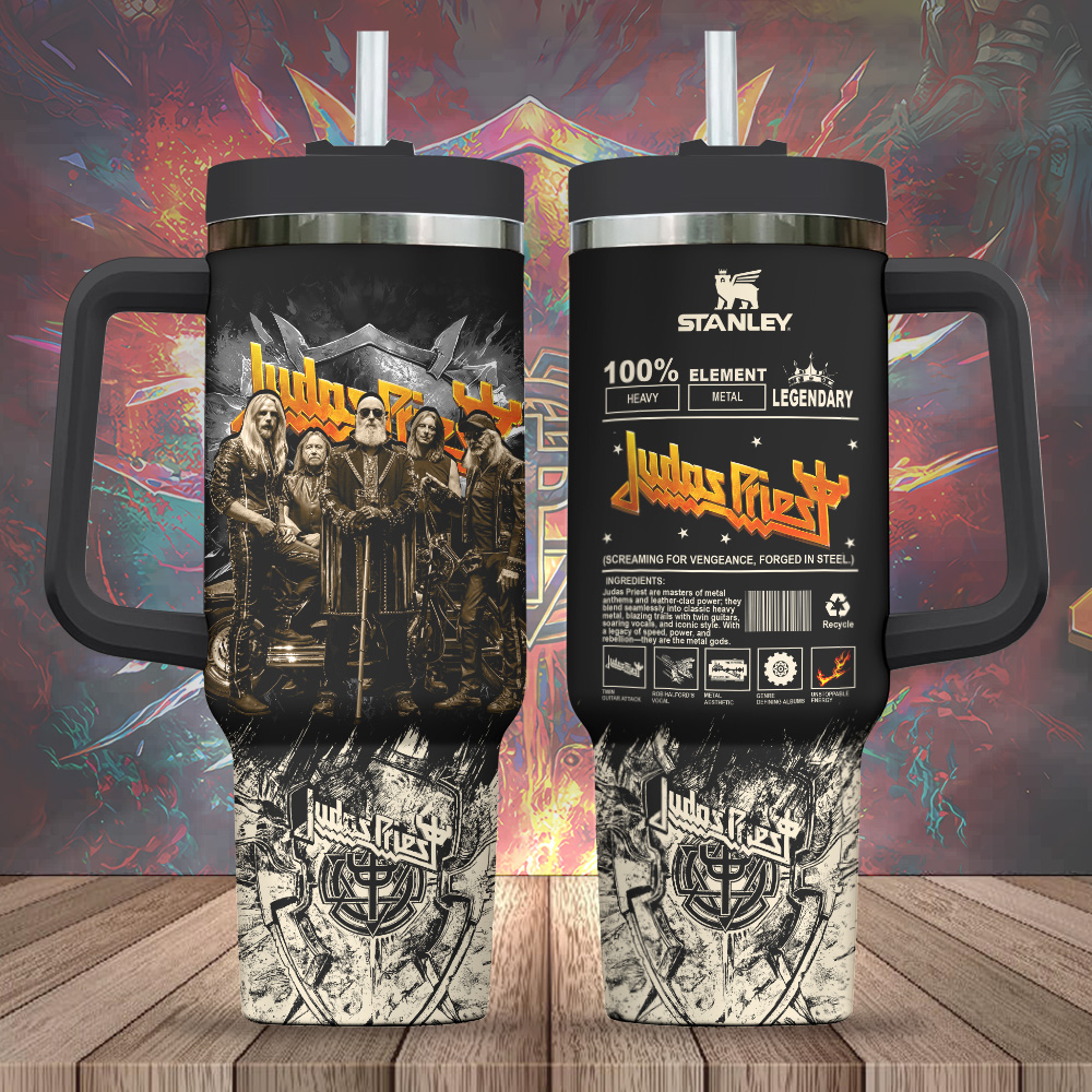 Hydratemerch Judas Priest Music Custom Stanley Quencher 40oz Stainless Steel Tumbler With Handle