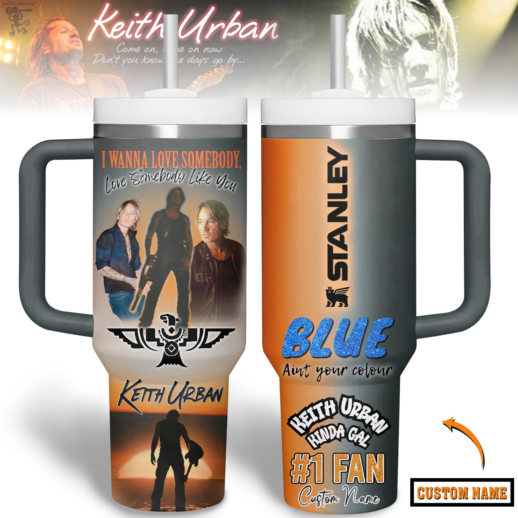 Hydratemerch Keith Urban Music Custom Stanley Quencher 40oz Stainless Steel Tumbler With Handle