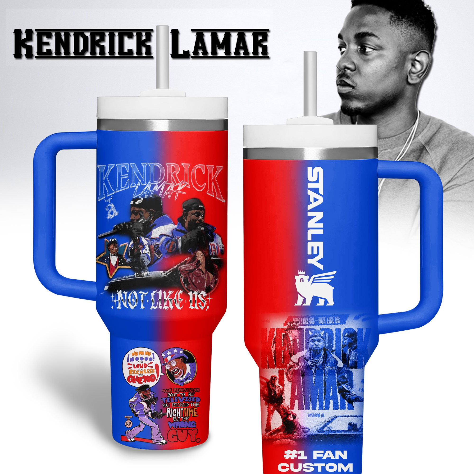 Hydratemerch Kendrick Lamar Music Custom Stanley Quencher 40oz Stainless Steel Tumbler With Handle