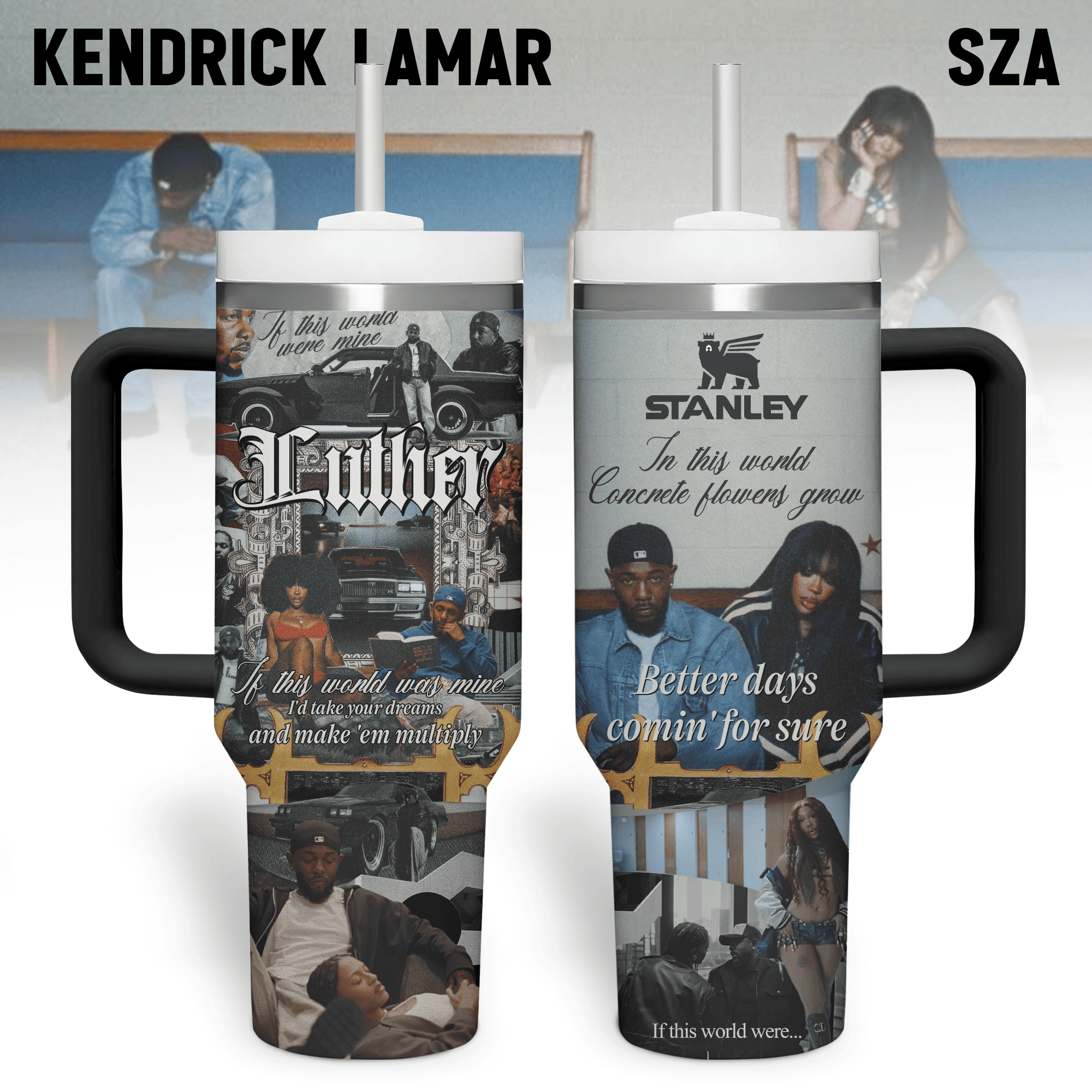 Hydratemerch Kendrick Lamar Music Custom Stanley Quencher 40oz Stainless Steel Tumbler With Handle