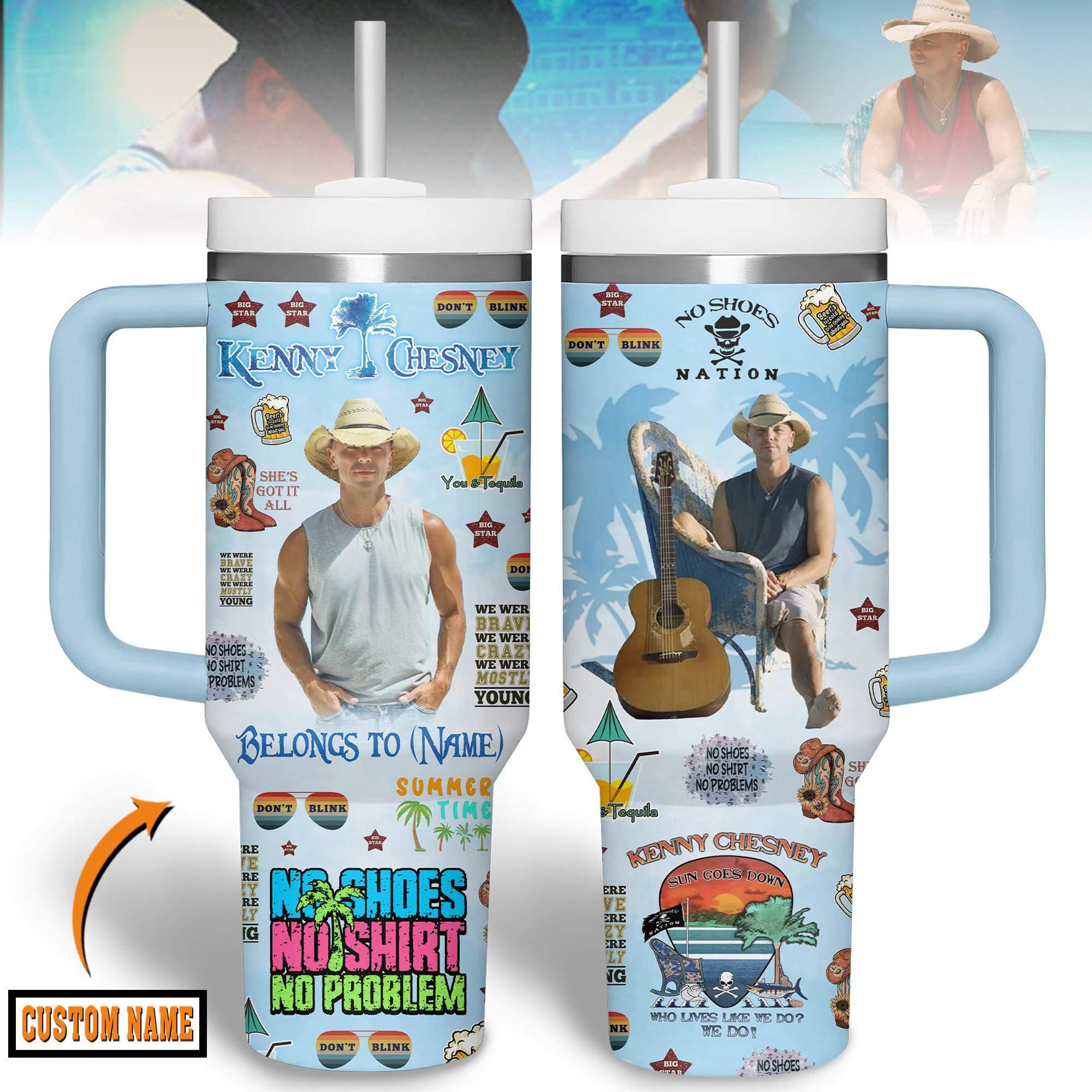 Hydratemerch Kenny Chesney Music Custom Stanley Quencher 40oz Stainless Steel Tumbler With Handle