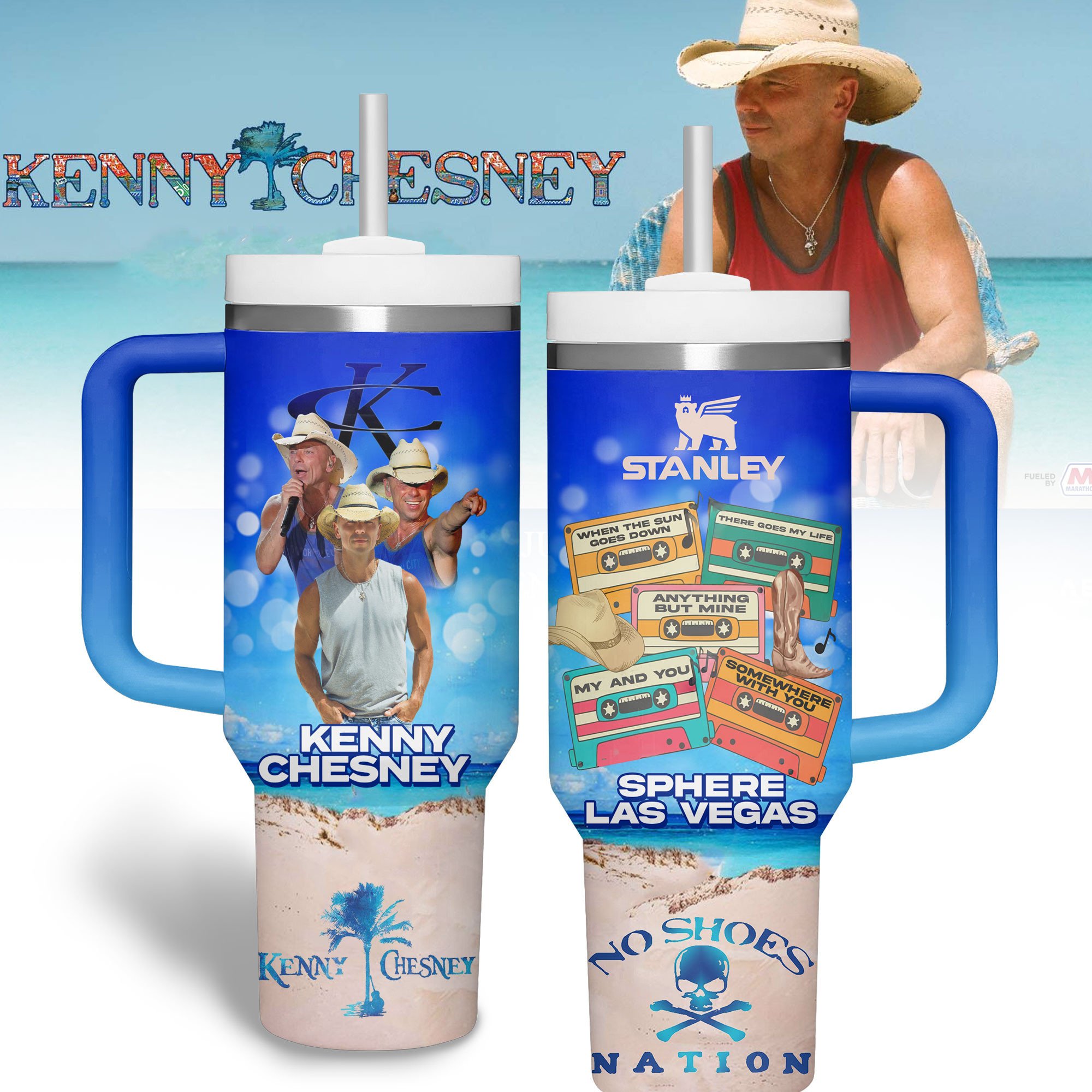 Hydratemerch Kenny Chesney Music Custom Stanley Quencher 40oz Stainless Steel Tumbler With Handle
