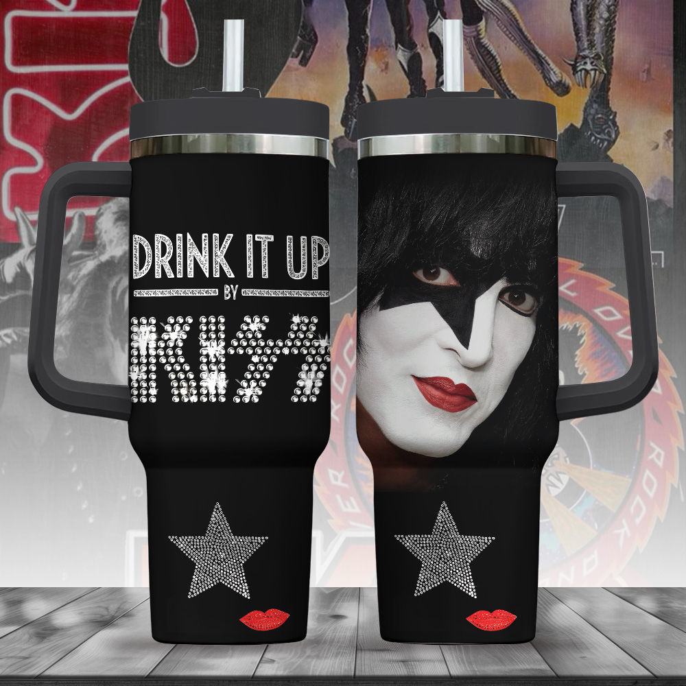 Hydratemerch Kiss Band Music Custom Stanley Quencher 40oz Stainless Steel Tumbler With Handle