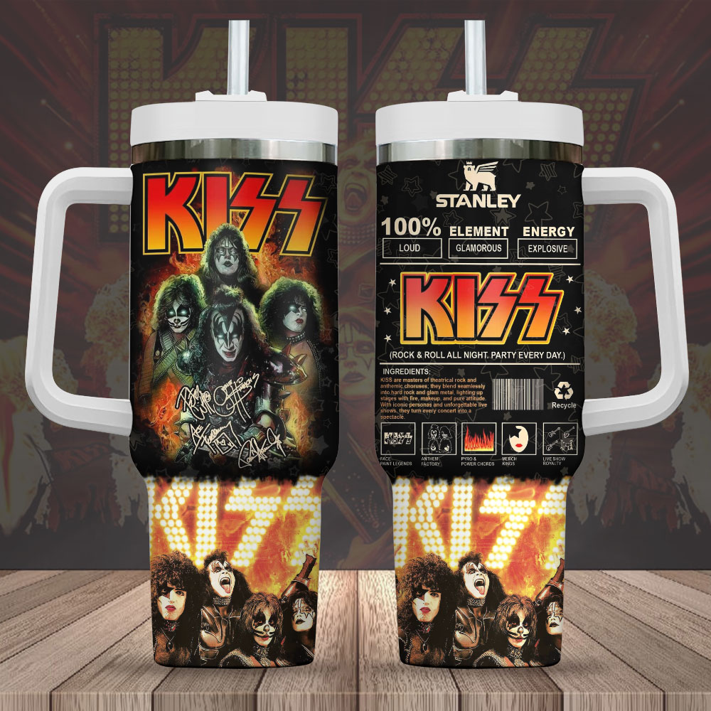 Hydratemerch Kiss Band Music Custom Stanley Quencher 40oz Stainless Steel Tumbler With Handle