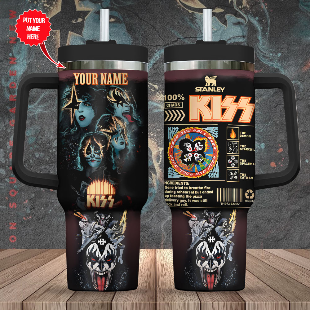 Hydratemerch Kiss Band Music Custom Stanley Quencher 40oz Stainless Steel Tumbler With Handle