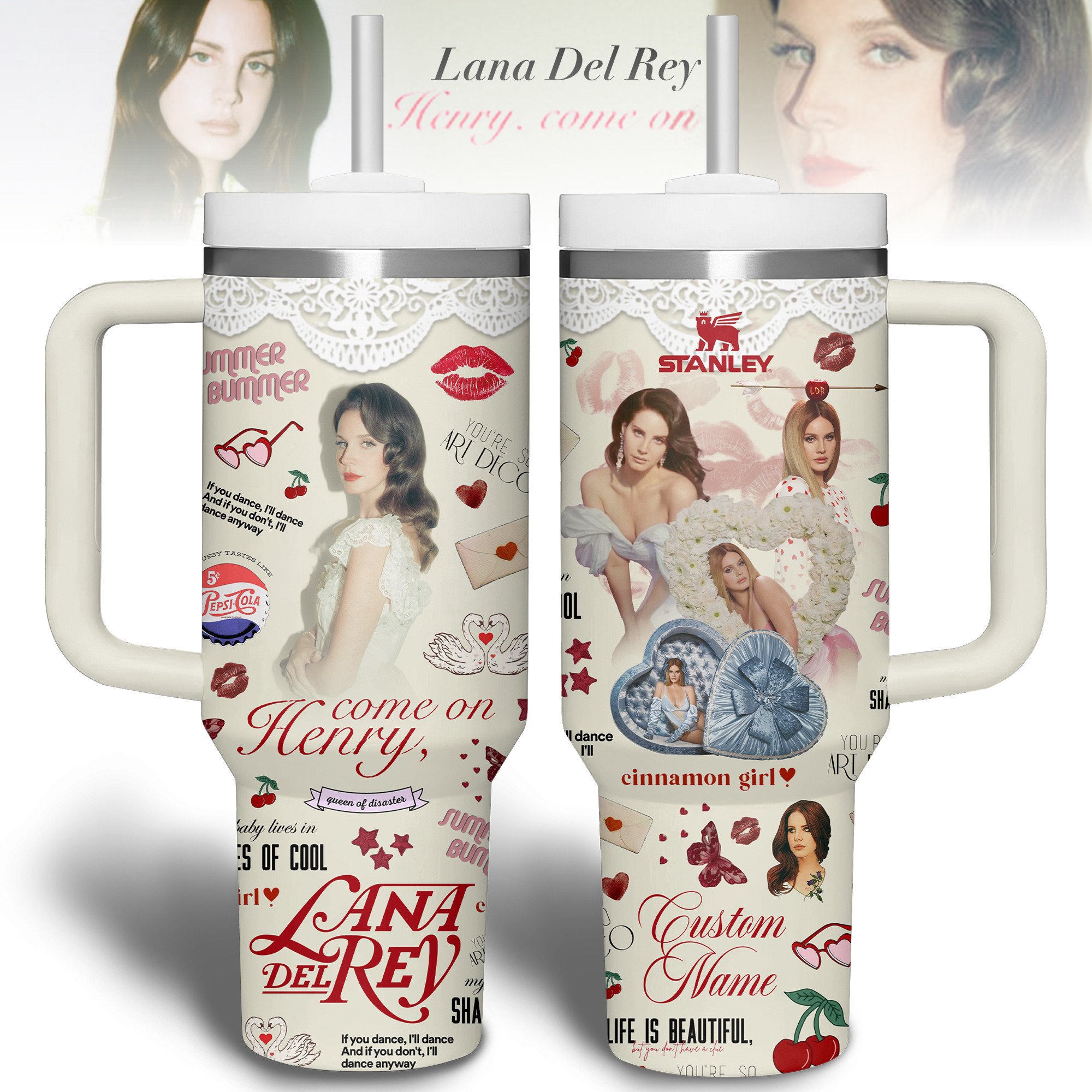 Hydratemerch Lana Del Rey Music Custom Stanley Quencher 40oz Stainless Steel Tumbler With Handle