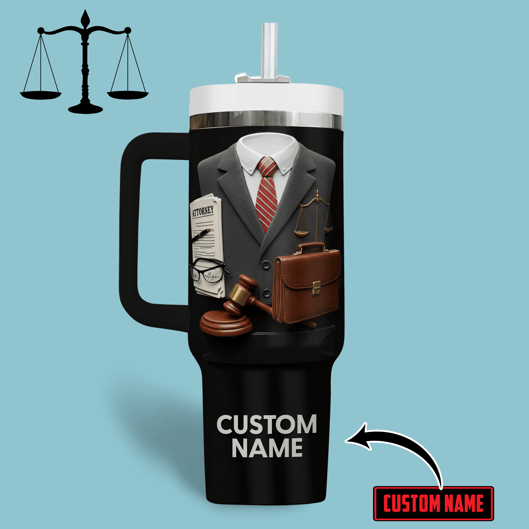 Hydratemerch Law  Custom Stanley Quencher 40oz Stainless Steel Tumbler With Handle