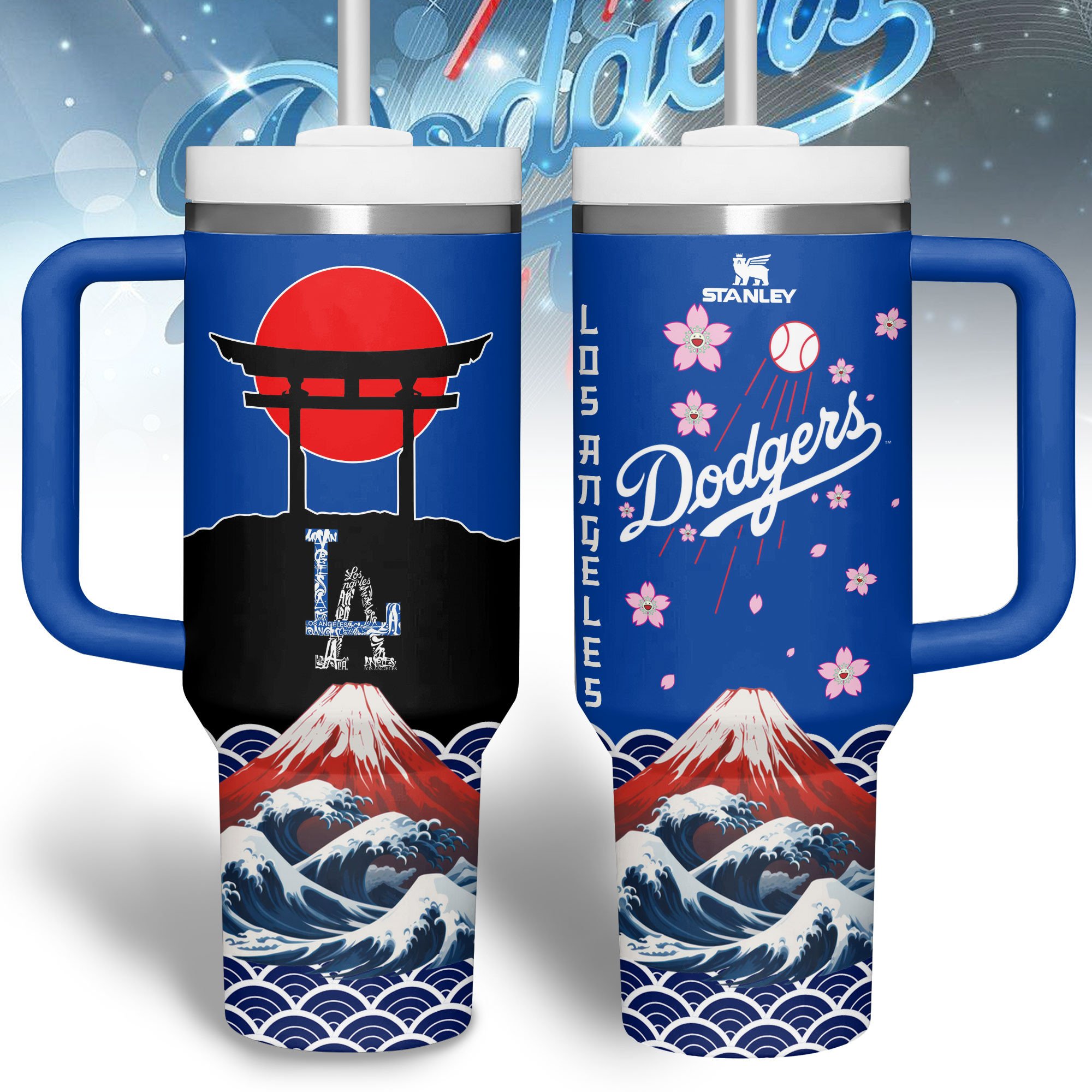 Hydratemerch Los Angeles Dodgers MLB Custom Stanley Quencher 40oz Stainless Steel Tumbler With Handle