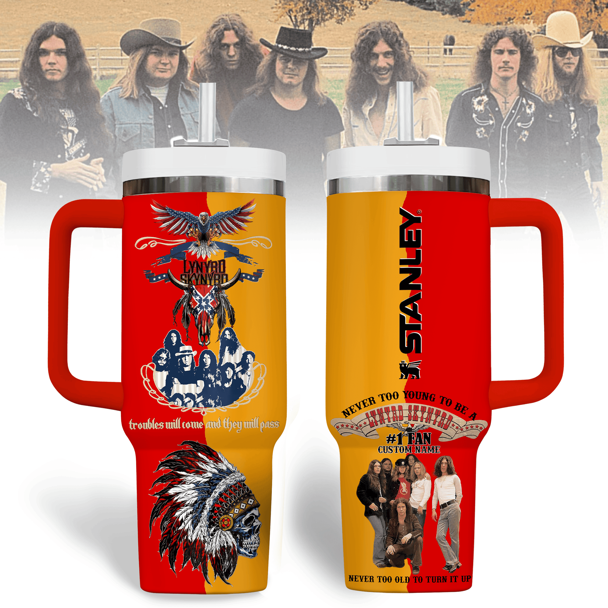 Hydratemerch Lynyrd Skynyrd Music Custom Stanley Quencher 40oz Stainless Steel Tumbler With Handle