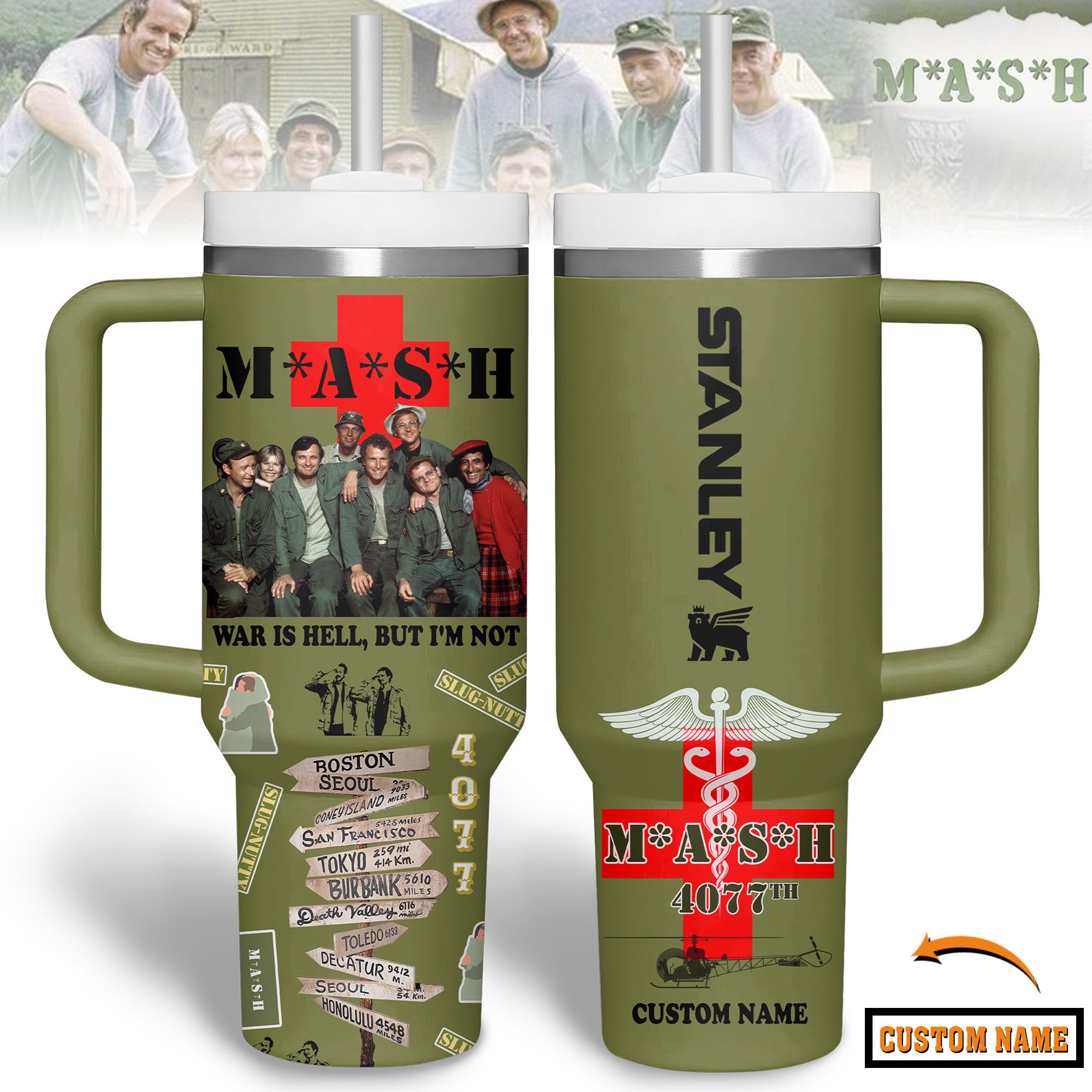 Hydratemerch M*A*S*H TV Series Custom Stanley Quencher 40oz Stainless Steel Tumbler With Handle
