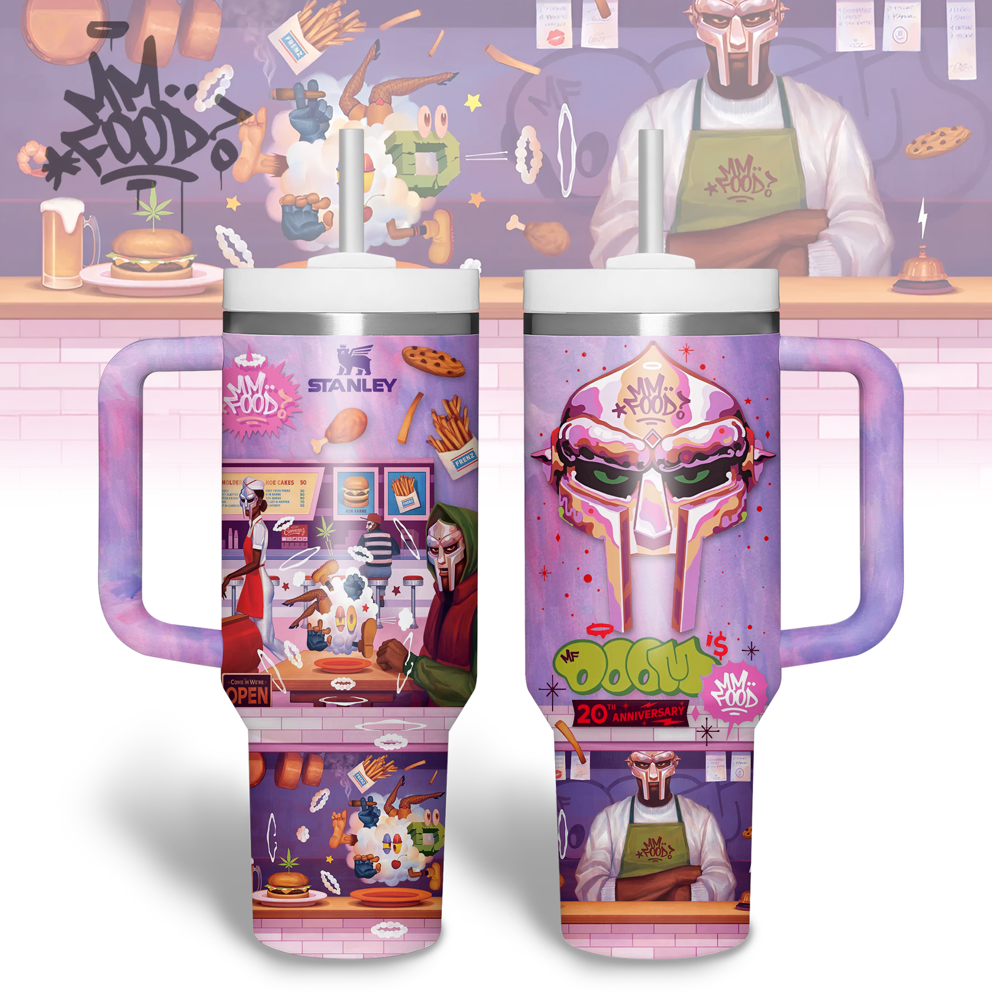 Hydratemerch MF DOOM Music Custom Stanley Quencher 40oz Stainless Steel Tumbler With Handle