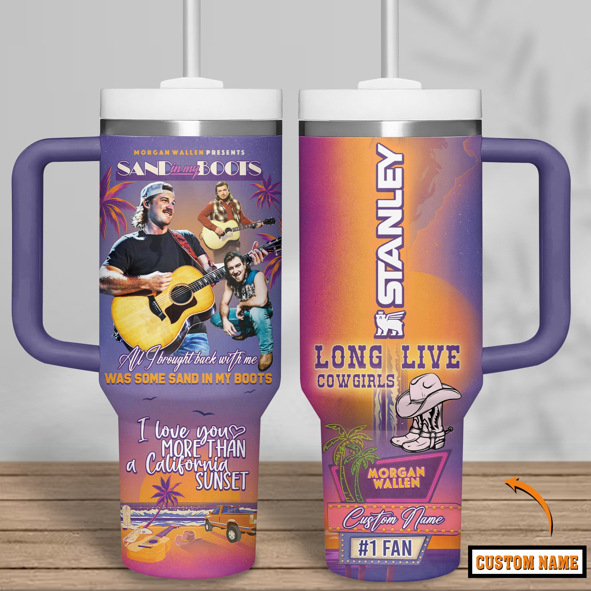 Hydratemerch Morgan Wallen Music Custom Stanley Quencher 40oz Stainless Steel Tumbler With Handle