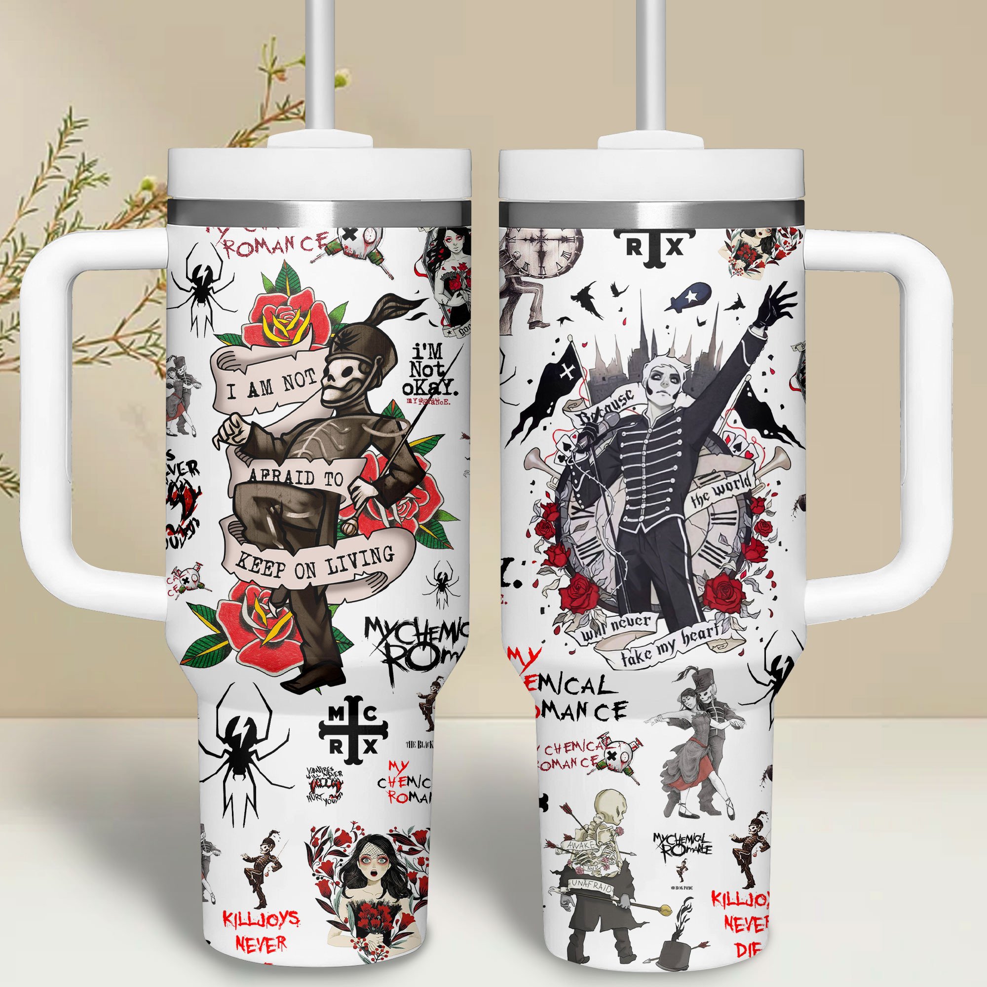 Hydratemerch My Chemical Romance Music Custom Stanley Quencher 40oz Stainless Steel Tumbler With Handle