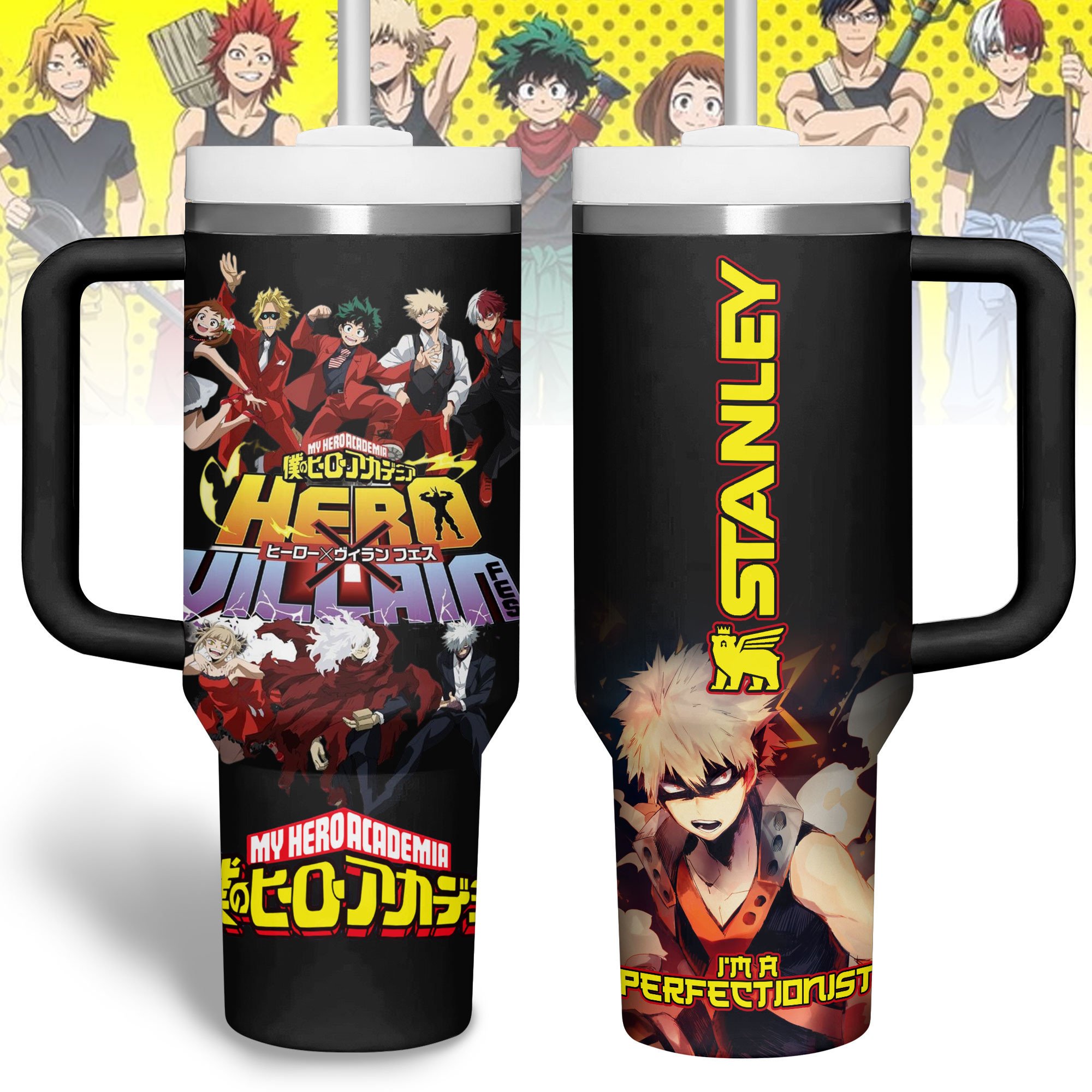Hydratemerch My Hero Academi Anime Custom Stanley Quencher 40oz Stainless Steel Tumbler With Handle