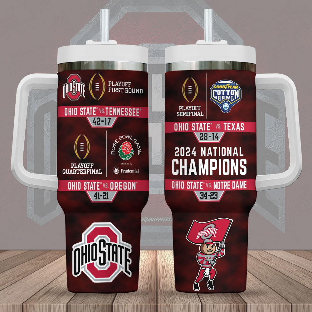 Hydratemerch Ohio State Buckeyes NCAA Custom Stanley Quencher 40oz Stainless Steel Tumbler With Handle