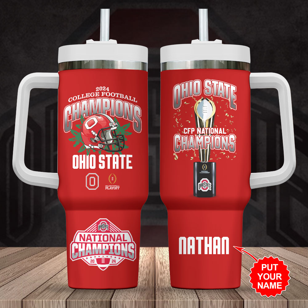 Hydratemerch Ohio State Buckeyes NCAA Custom Stanley Quencher 40oz Stainless Steel Tumbler With Handle