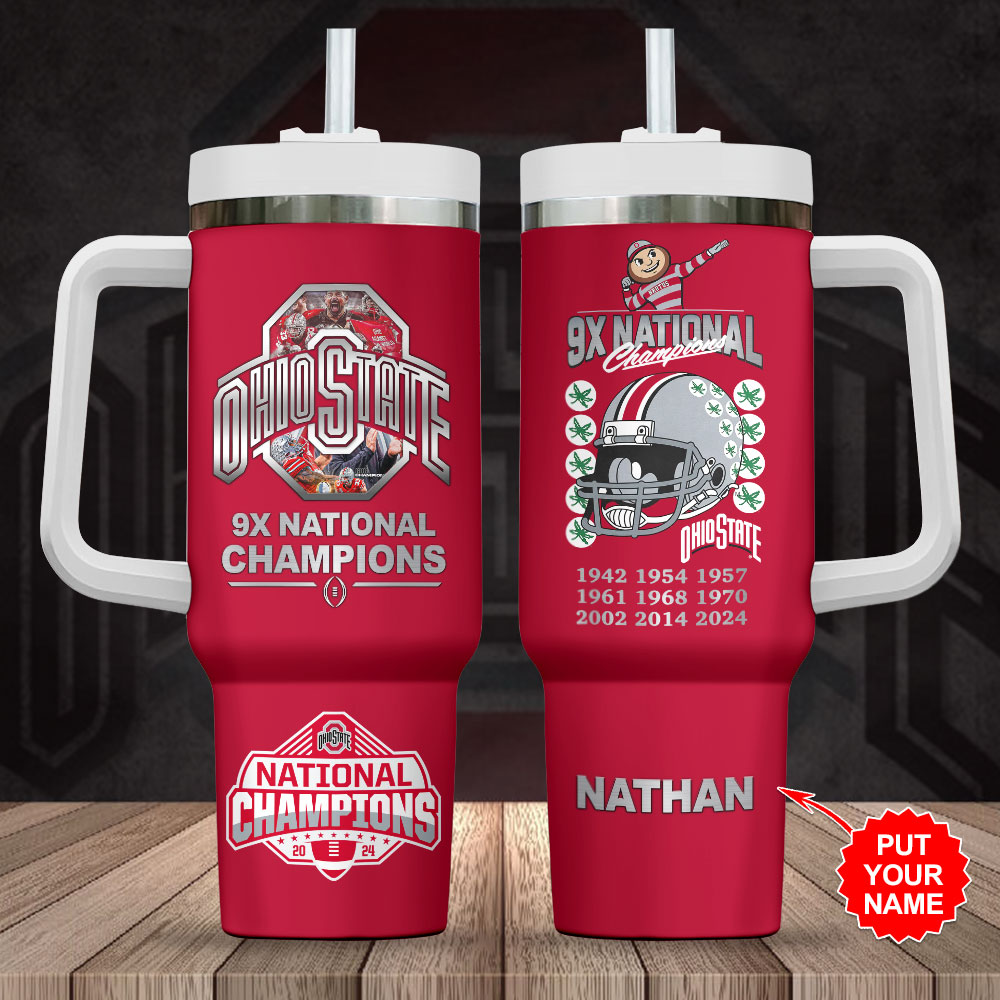 Hydratemerch Ohio State Buckeyes NCAA Custom Stanley Quencher 40oz Stainless Steel Tumbler With Handle