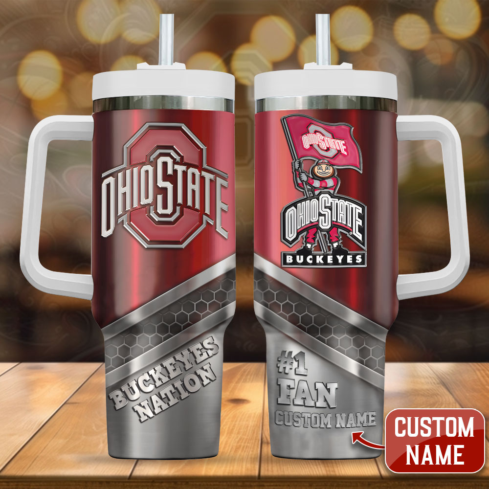 Hydratemerch Ohio State Buckeyes NCAA Custom Stanley Quencher 40oz Stainless Steel Tumbler With Handle