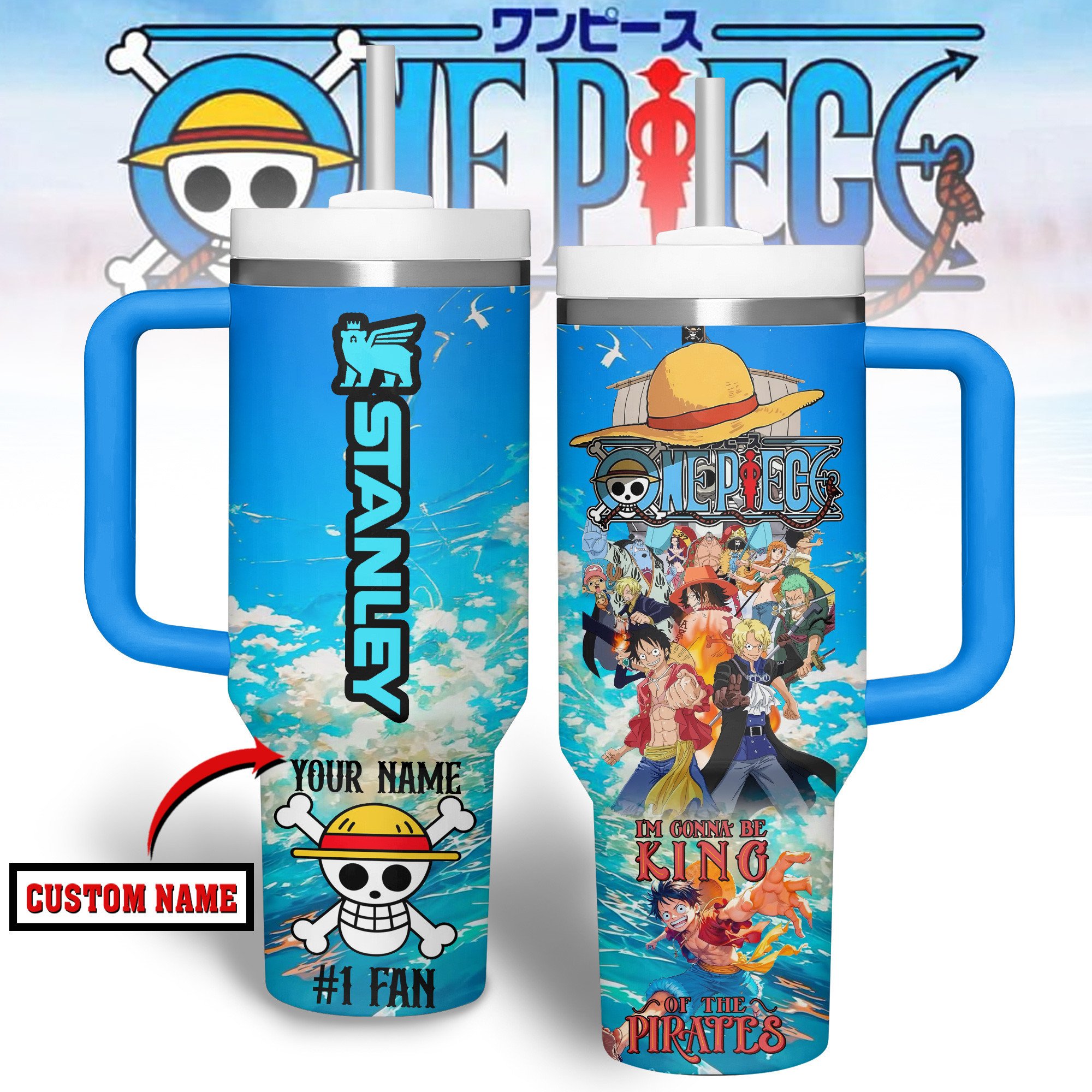 Hydratemerch One Piece Anime Custom Stanley Quencher 40oz Stainless Steel Tumbler With Handle