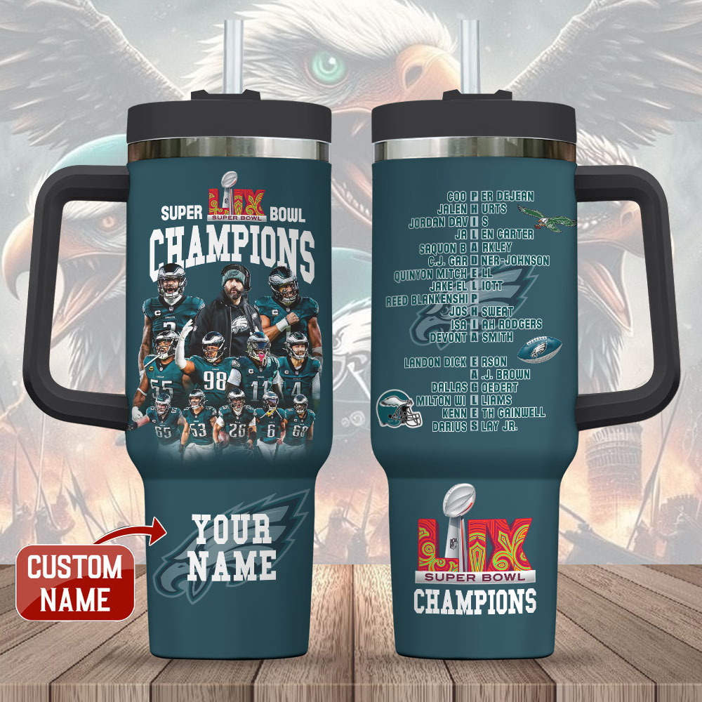 Hydratemerch Philadelphia Eagles NFL Custom Stanley Quencher 40oz Stainless Steel Tumbler With Handle