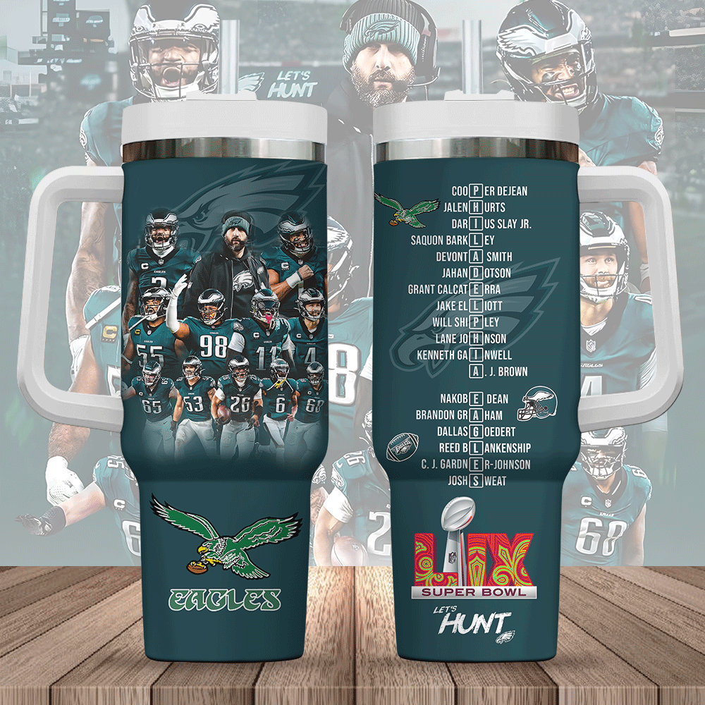 Hydratemerch Philadelphia Eagles NFL Custom Stanley Quencher 40oz Stainless Steel Tumbler With Handle