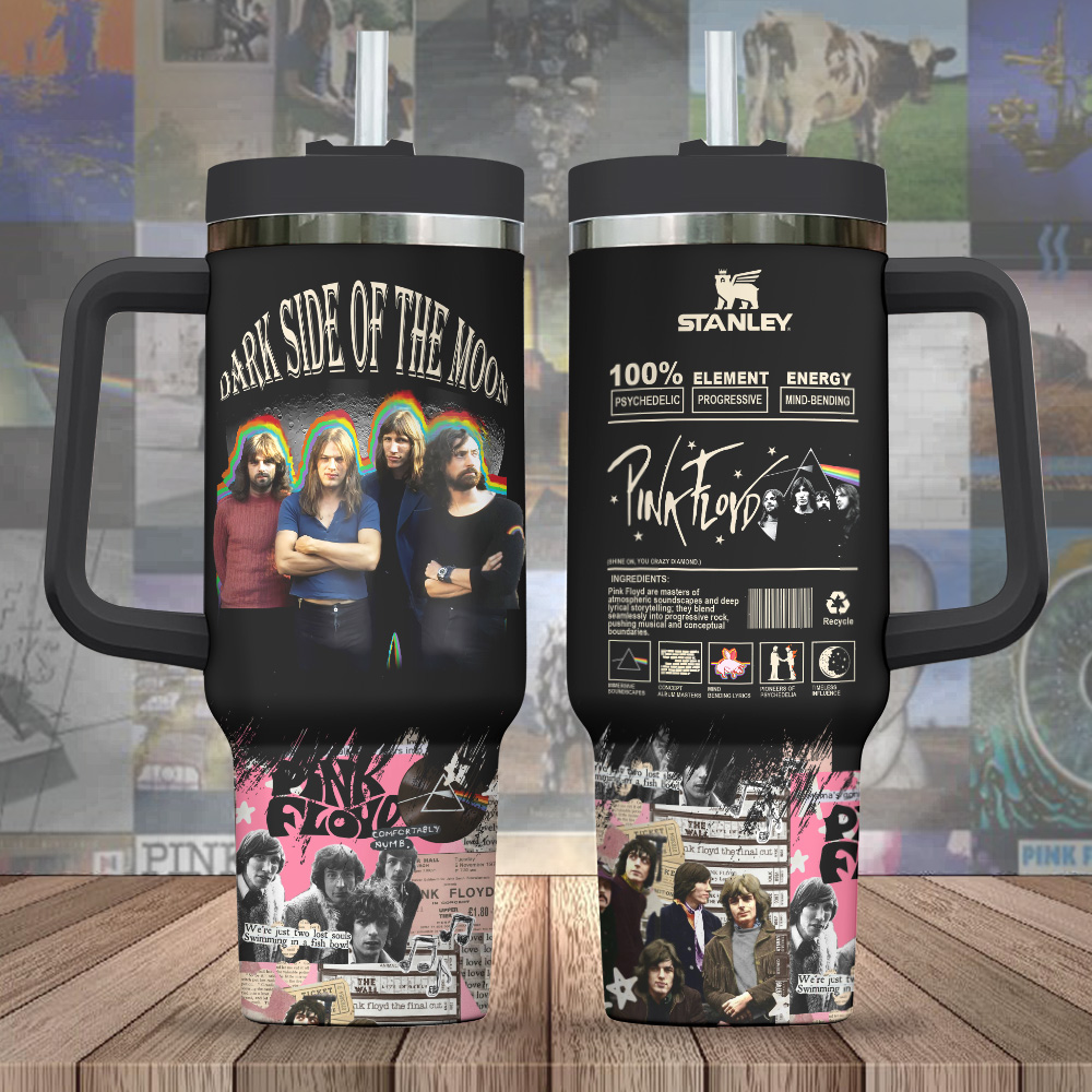Hydratemerch Pink Floyd Music Custom Stanley Quencher 40oz Stainless Steel Tumbler With Handle