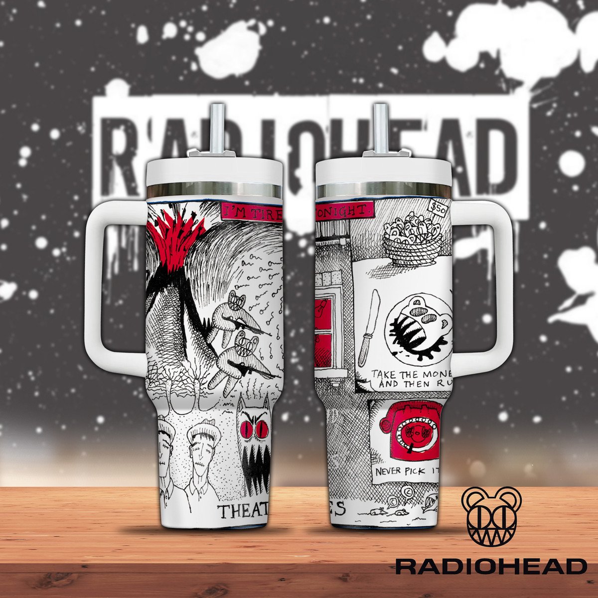 Hydratemerch Radiohead Music Custom Stanley Quencher 40oz Stainless Steel Tumbler With Handle