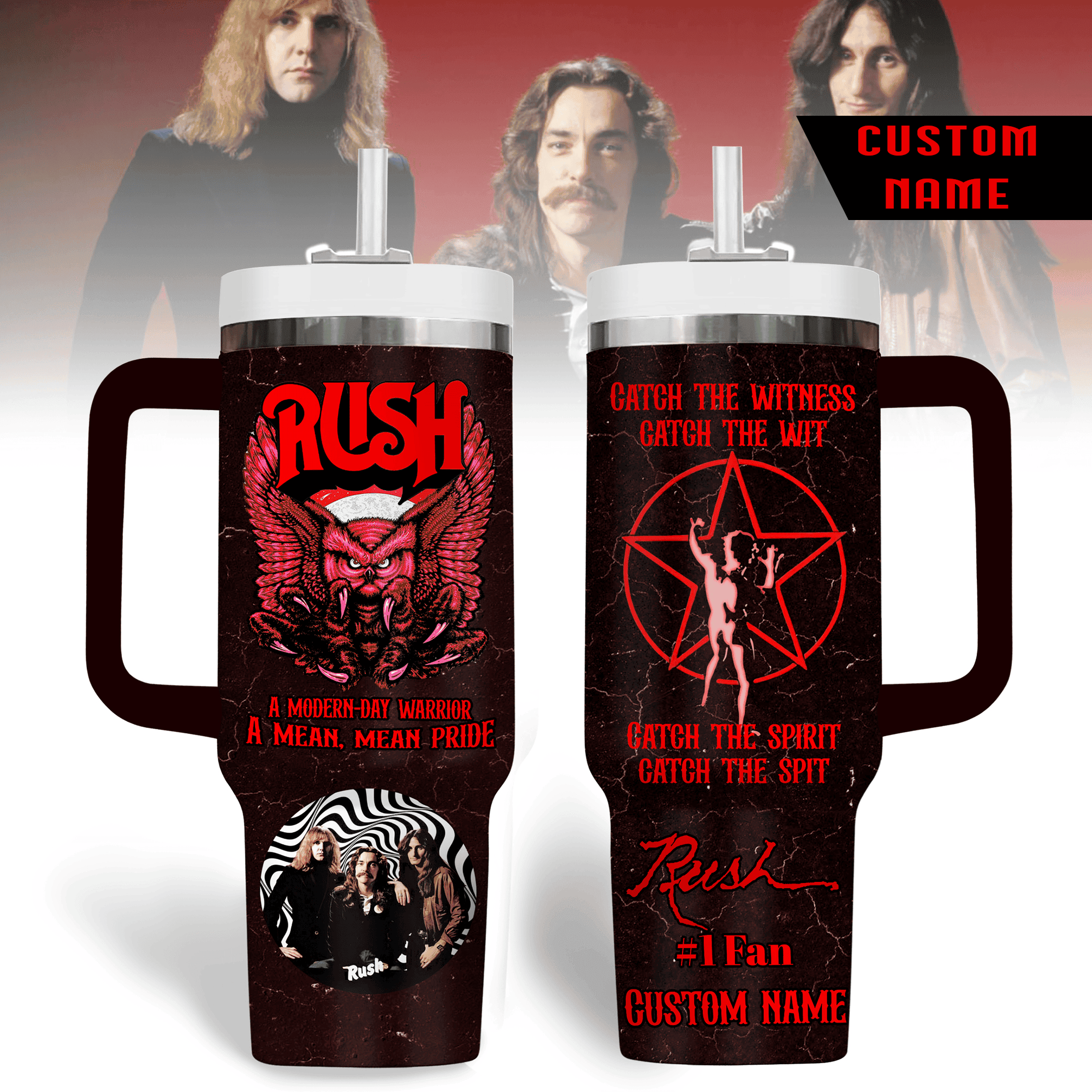 Hydratemerch Rush Music Custom Stanley Quencher 40oz Stainless Steel Tumbler With Handle