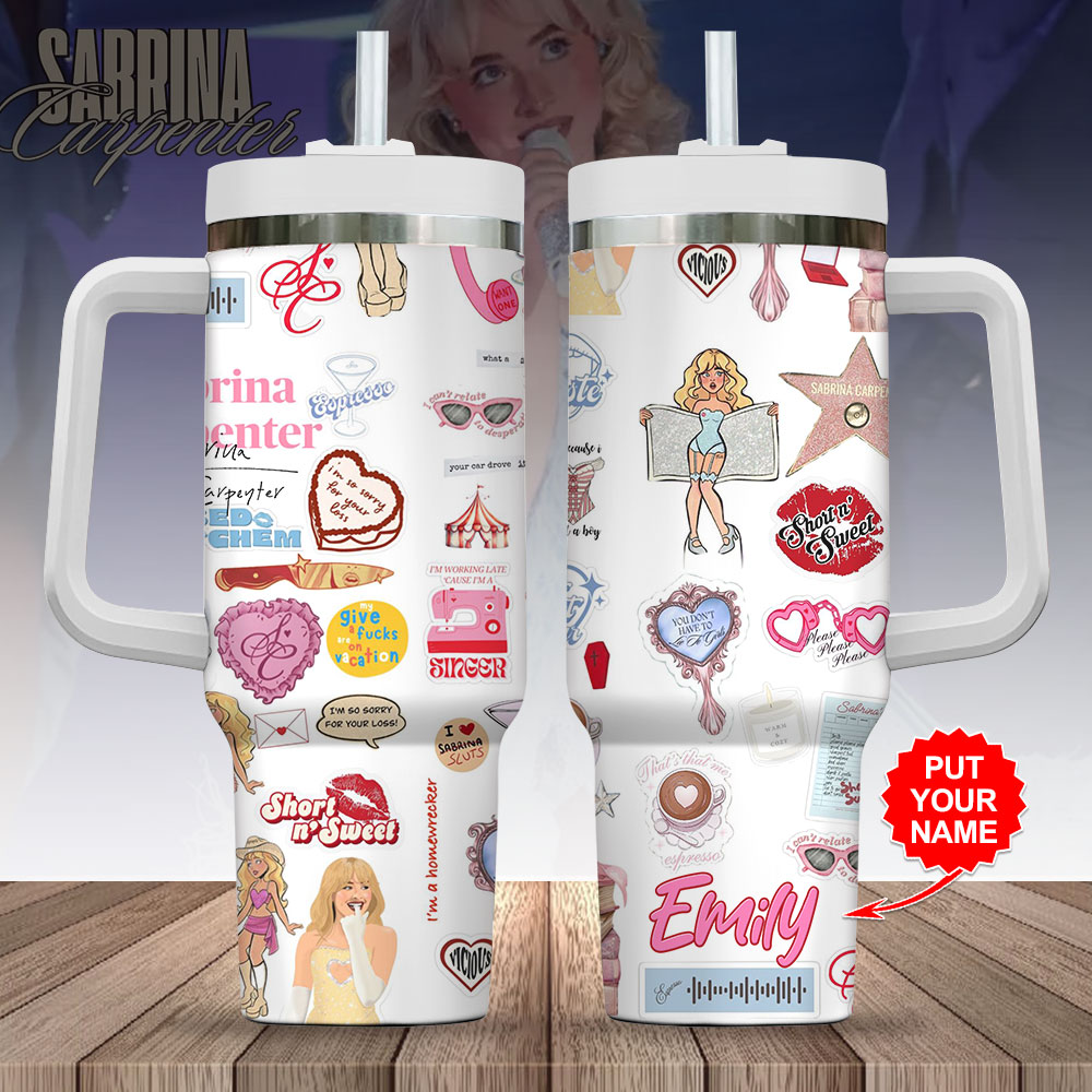 Hydratemerch Sabrina Carpenter Music Custom Stanley Quencher 40oz Stainless Steel Tumbler With Handle