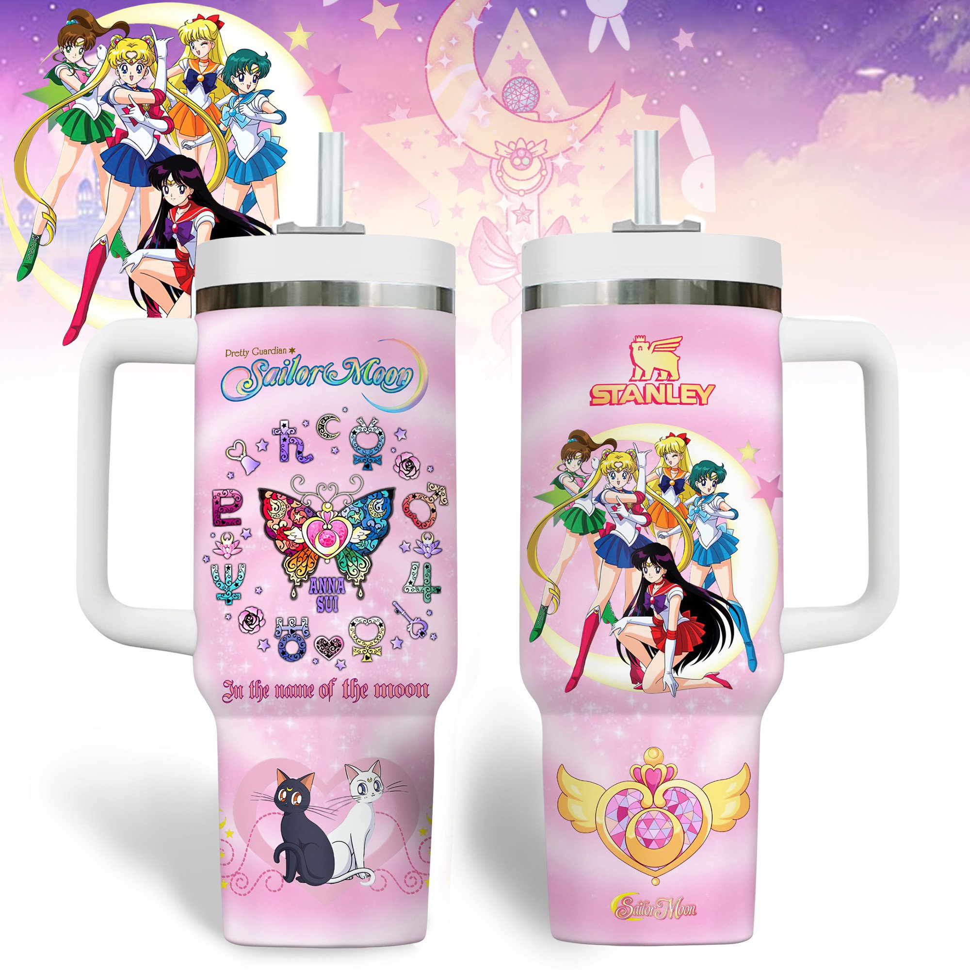 Hydratemerch Sailor Moon Anime Custom Stanley Quencher 40oz Stainless Steel Tumbler With Handle