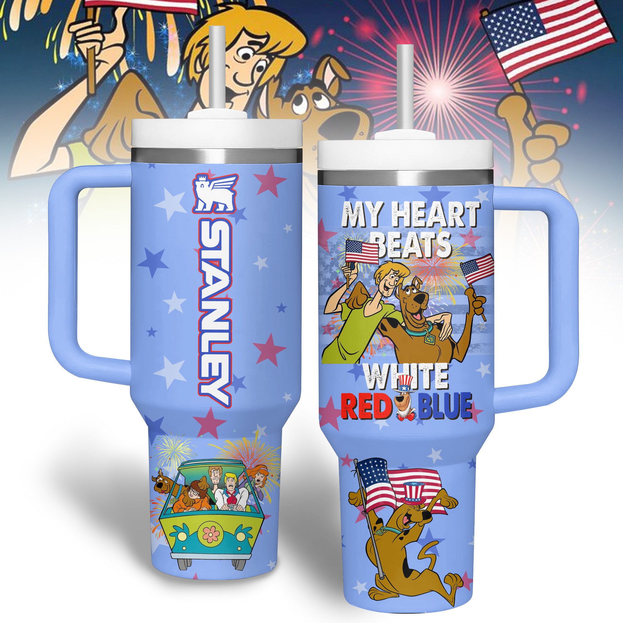 Hydratemerch Scooby-Doo Cartoon Custom Stanley Quencher 40oz Stainless Steel Tumbler With Handle