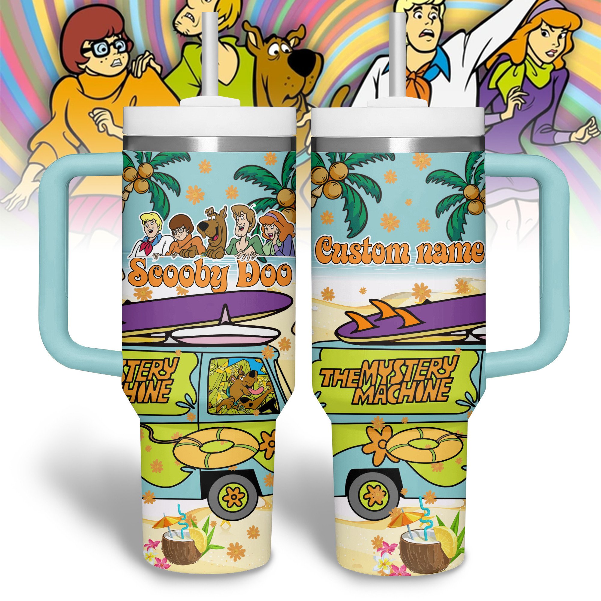 Hydratemerch Scooby-Doo Cartoon Custom Stanley Quencher 40oz Stainless Steel Tumbler With Handle
