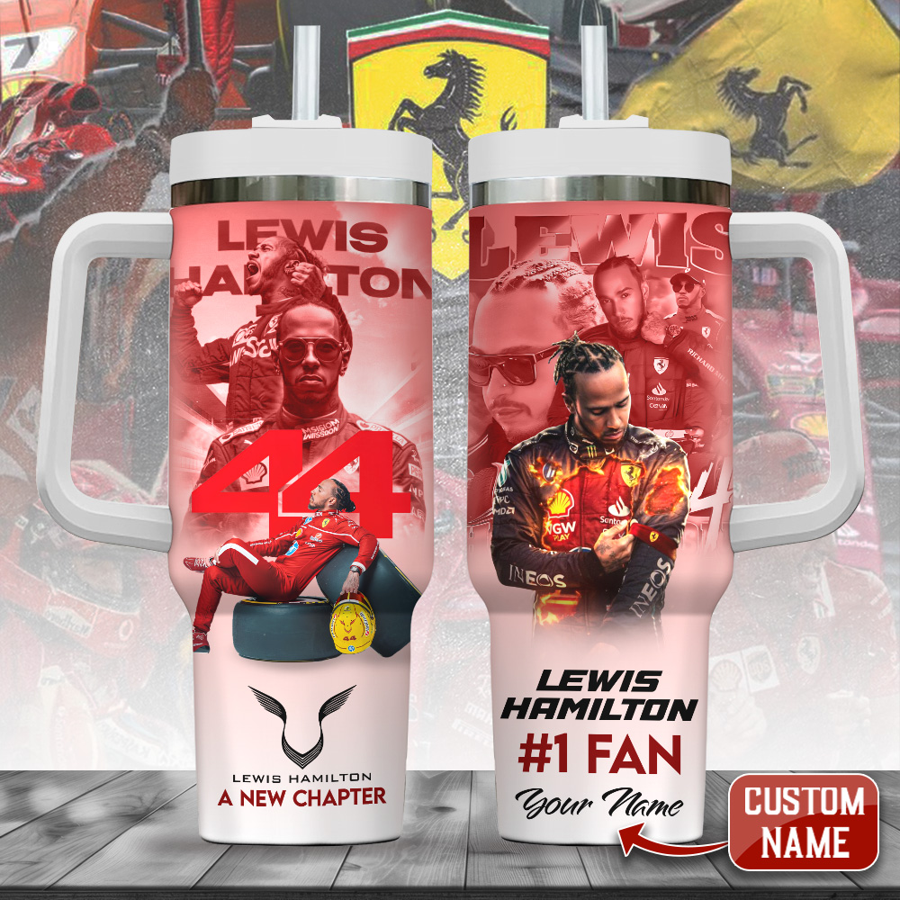 Hydratemerch Scuderia Ferrari x Lewis Hamilton Sports Custom Stanley Quencher 40oz Stainless Steel Tumbler With Handle