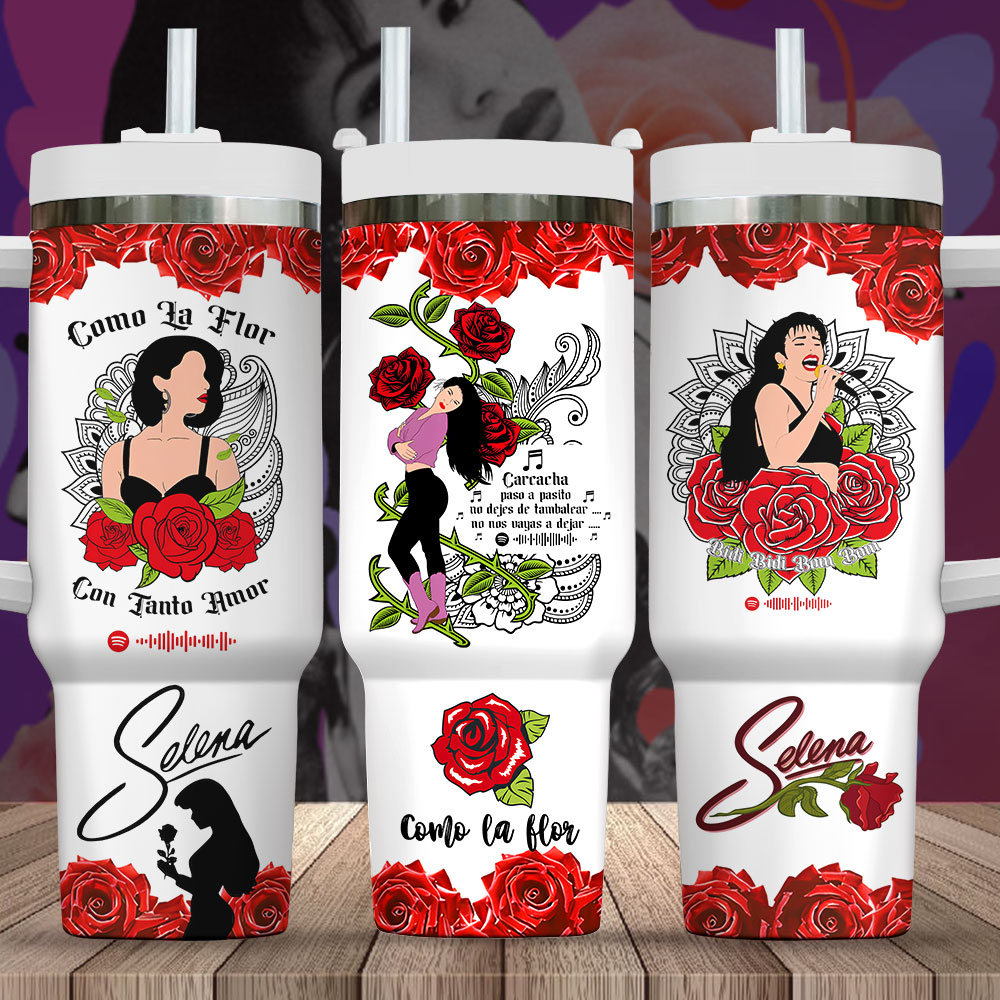 Hydratemerch Selena Quintanilla Pérez Music Custom Stanley Quencher 40oz Stainless Steel Tumbler With Handle