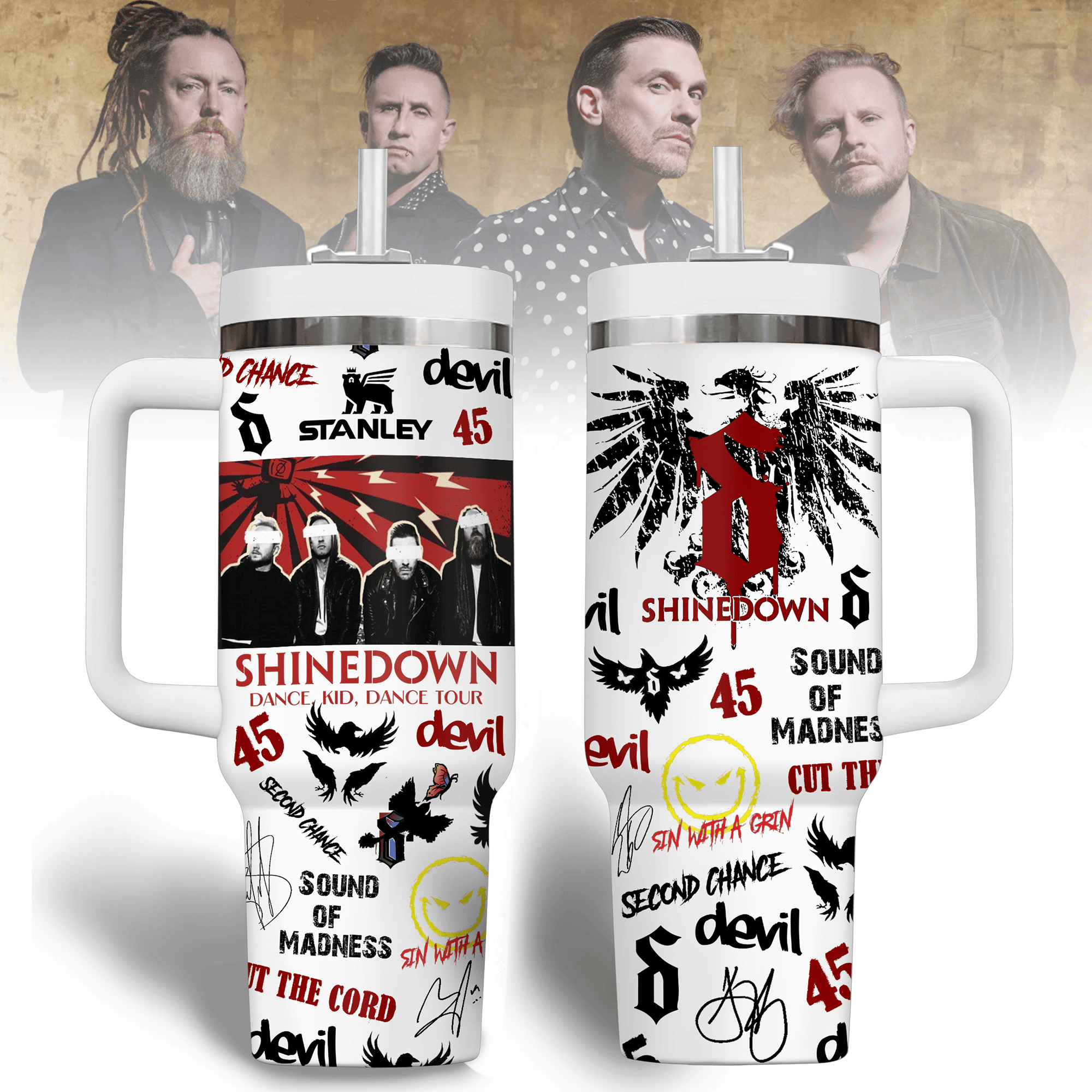 Hydratemerch Shinedown Music Custom Stanley Quencher 40oz Stainless Steel Tumbler With Handle