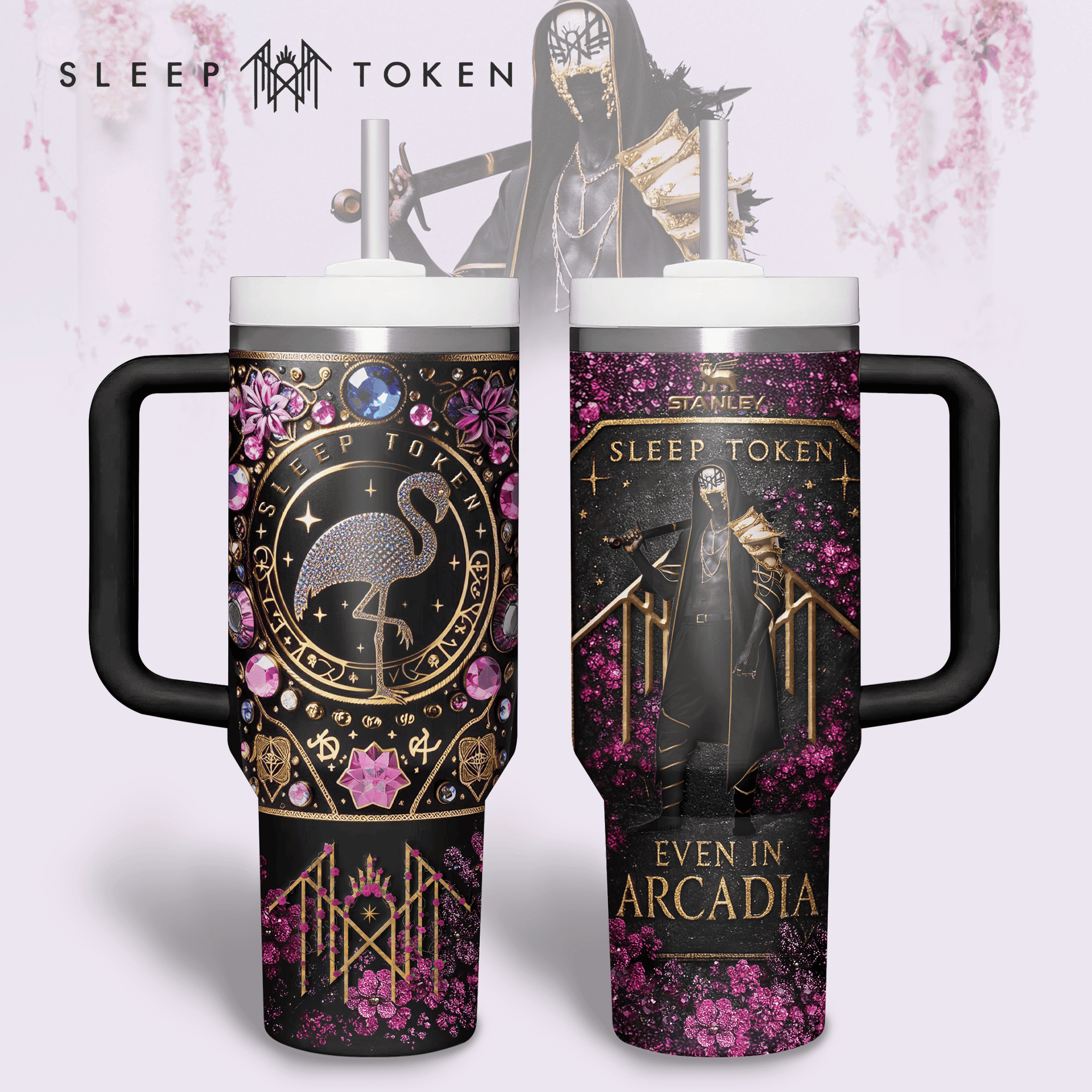 Hydratemerch Sleep Token Music Custom Stanley Quencher 40oz Stainless Steel Tumbler With Handle
