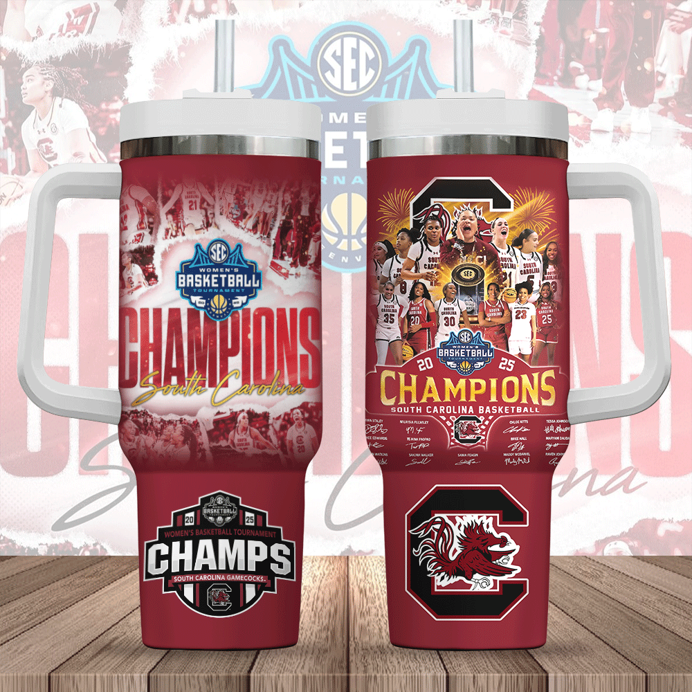 Hydratemerch South Carolina Gamecocks 2025 SEC Women's Basketball NCAA Custom Stanley Quencher 40oz Stainless Steel Tumbler With Handle