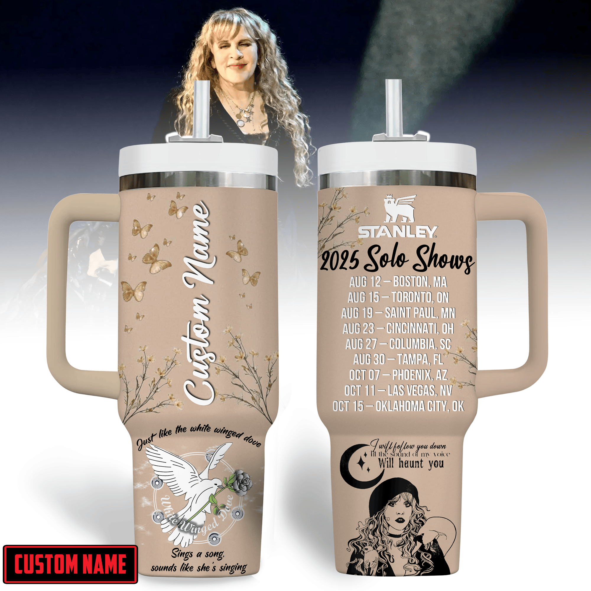 Hydratemerch Stevie Nicks Music Custom Stanley Quencher 40oz Stainless Steel Tumbler With Handle