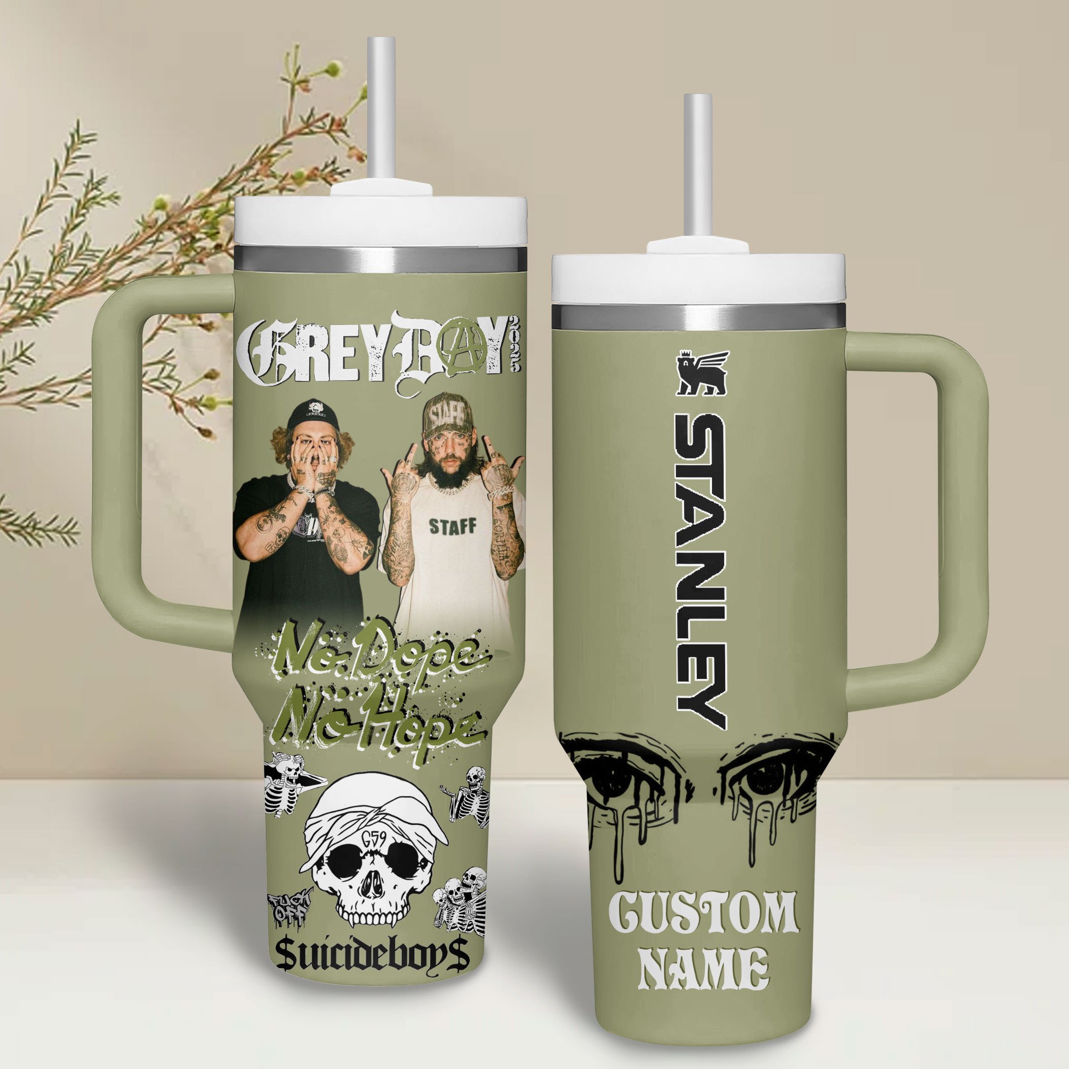 Hydratemerch Suicideboys Music Custom Stanley Quencher 40oz Stainless Steel Tumbler With Handle