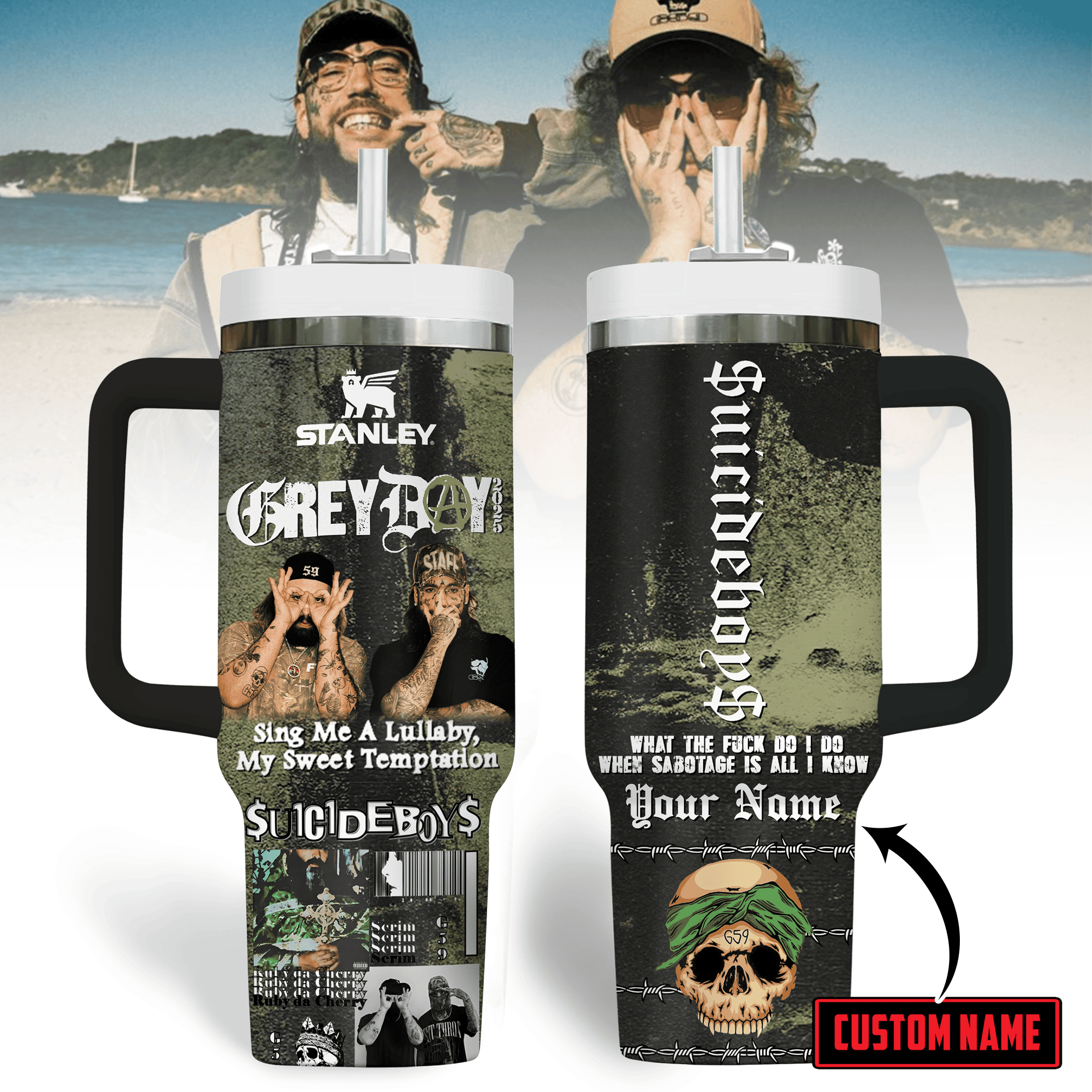 Hydratemerch Suicideboys Music Custom Stanley Quencher 40oz Stainless Steel Tumbler With Handle