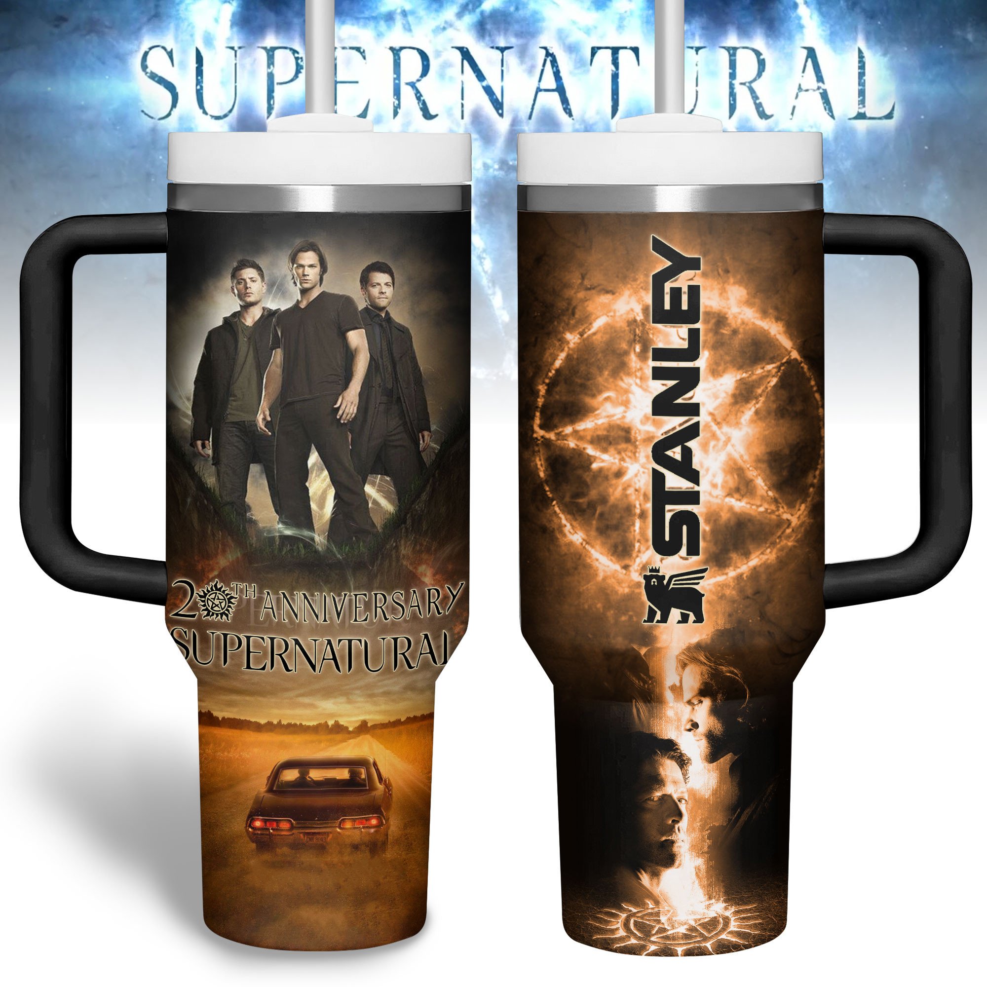 Hydratemerch Supernatural TV Series Custom Stanley Quencher 40oz Stainless Steel Tumbler With Handle