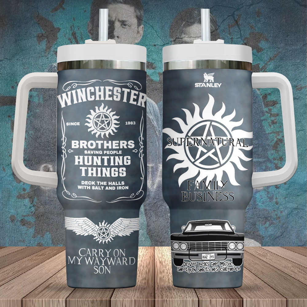 Hydratemerch Supernatural TV Series Custom Stanley Quencher 40oz Stainless Steel Tumbler With Handle