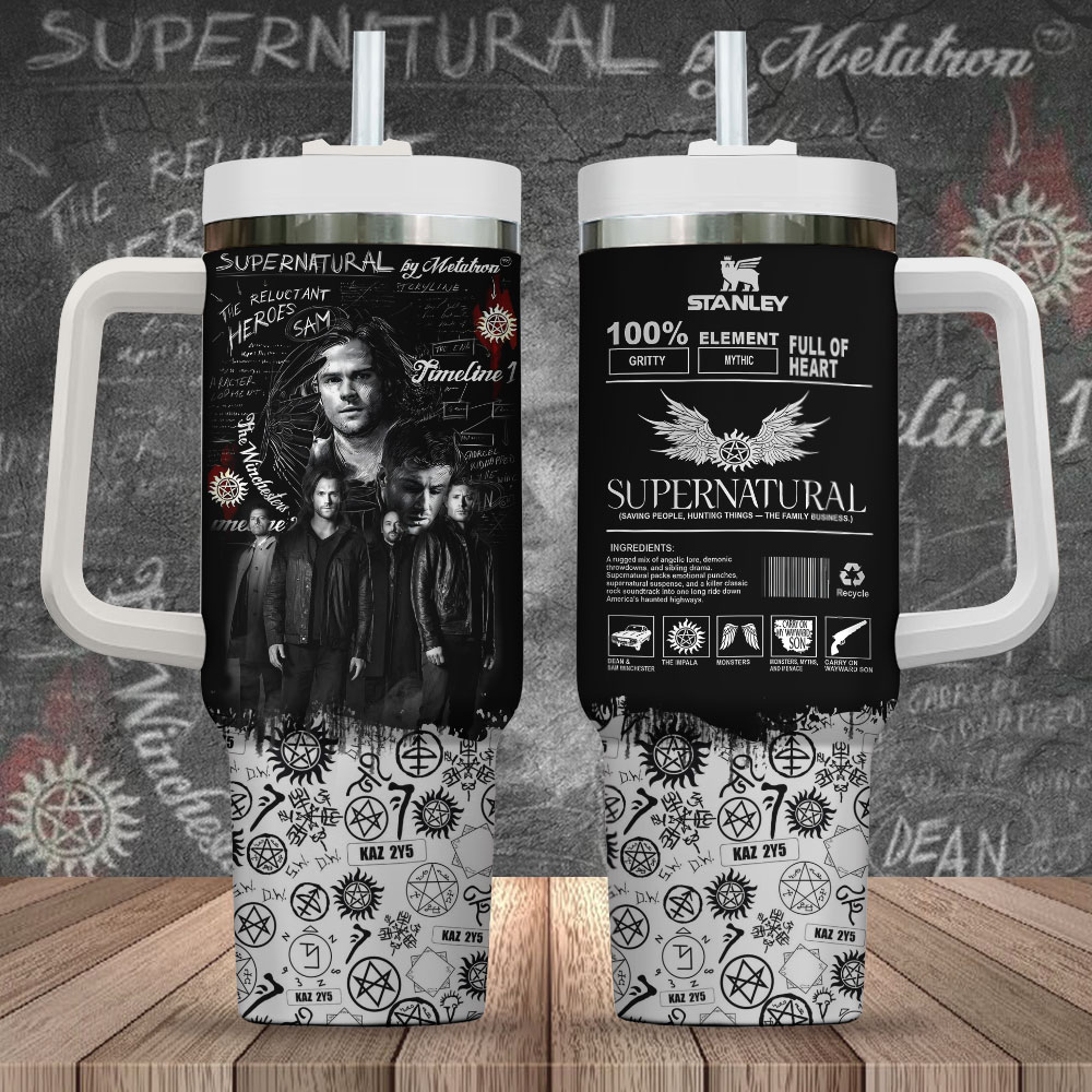 Hydratemerch Supernatural TV Series Custom Stanley Quencher 40oz Stainless Steel Tumbler With Handle