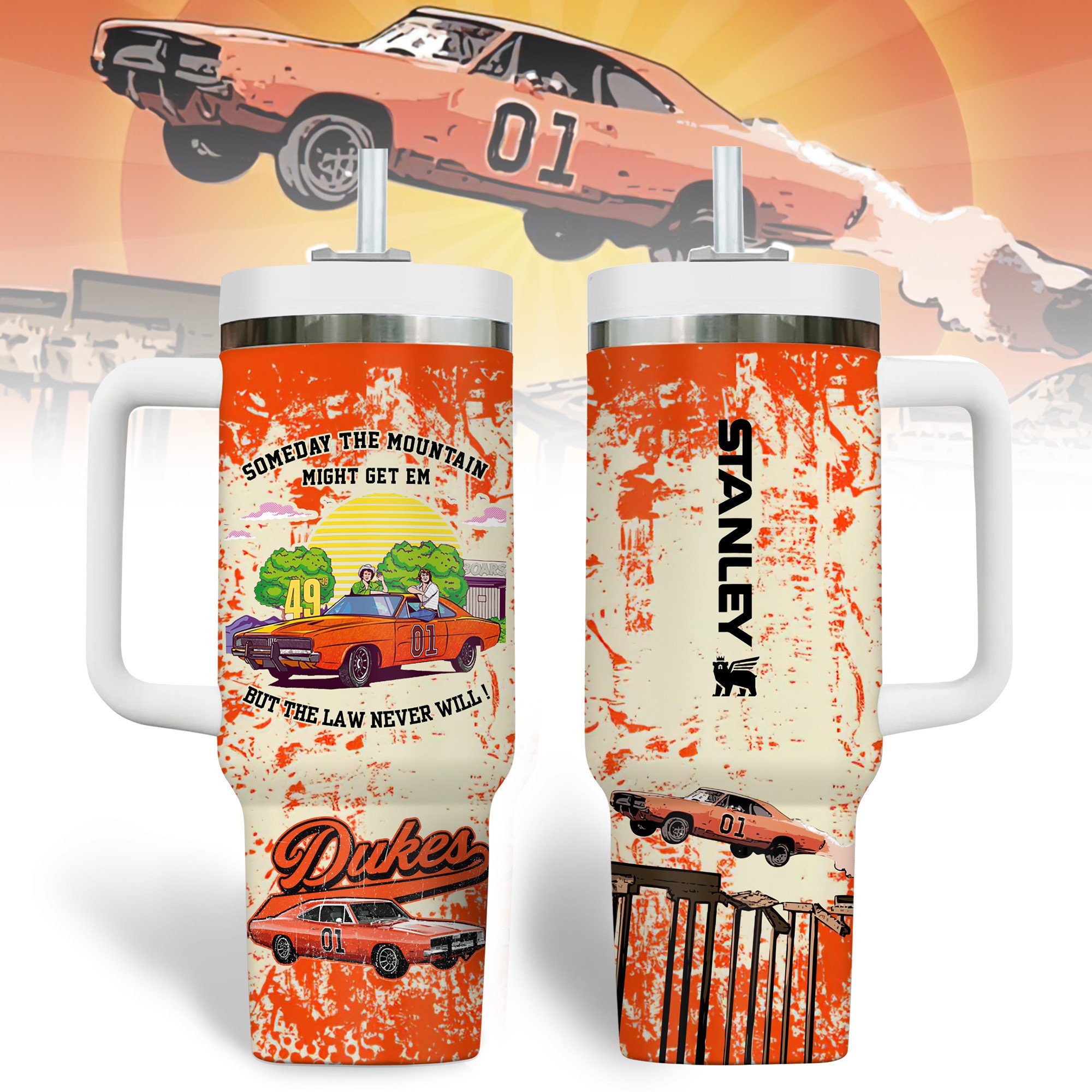 Hydratemerch The Dukes of Hazzard Movies Custom Stanley Quencher 40oz Stainless Steel Tumbler With Handle