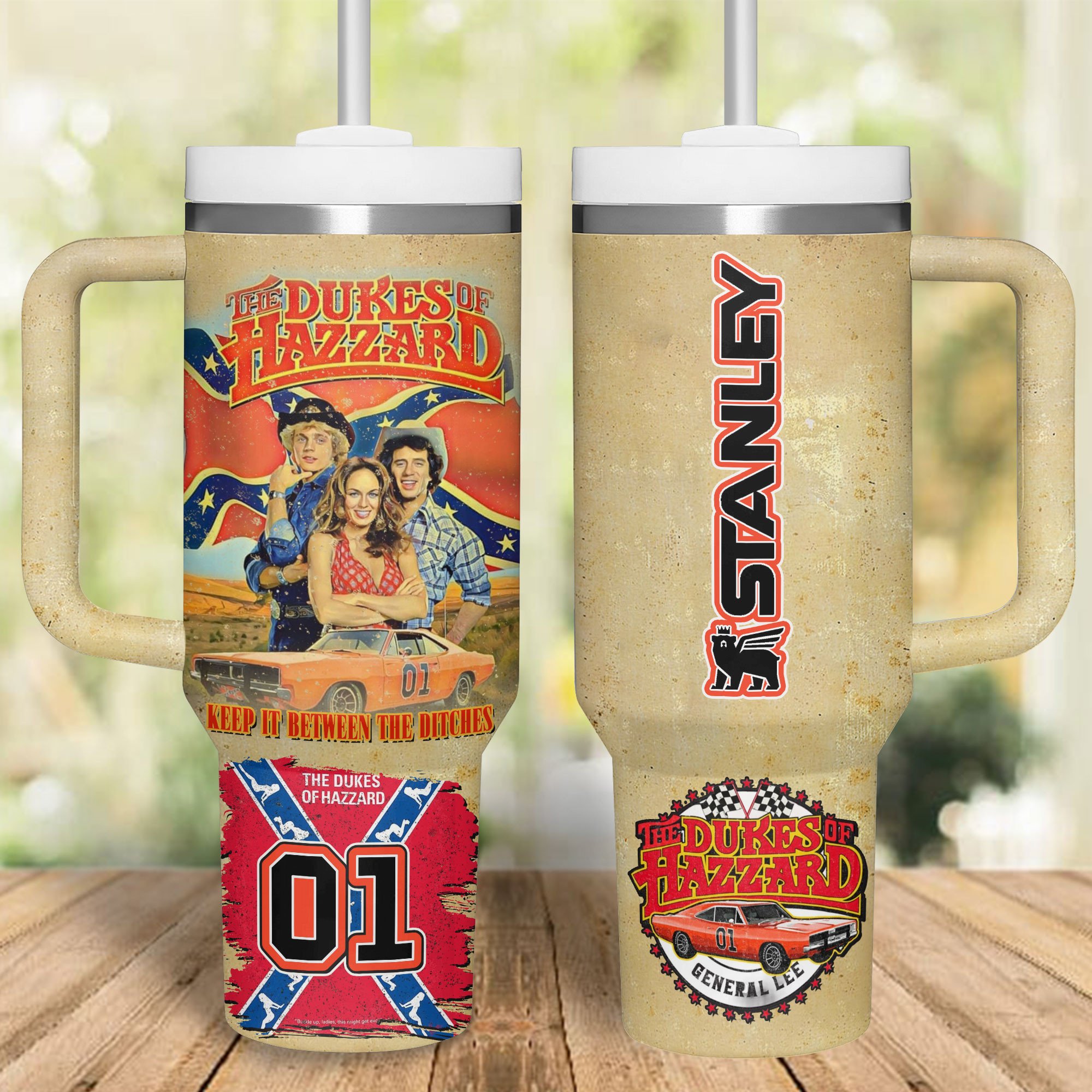 Hydratemerch The Dukes of Hazzard Movies Custom Stanley Quencher 40oz Stainless Steel Tumbler With Handle
