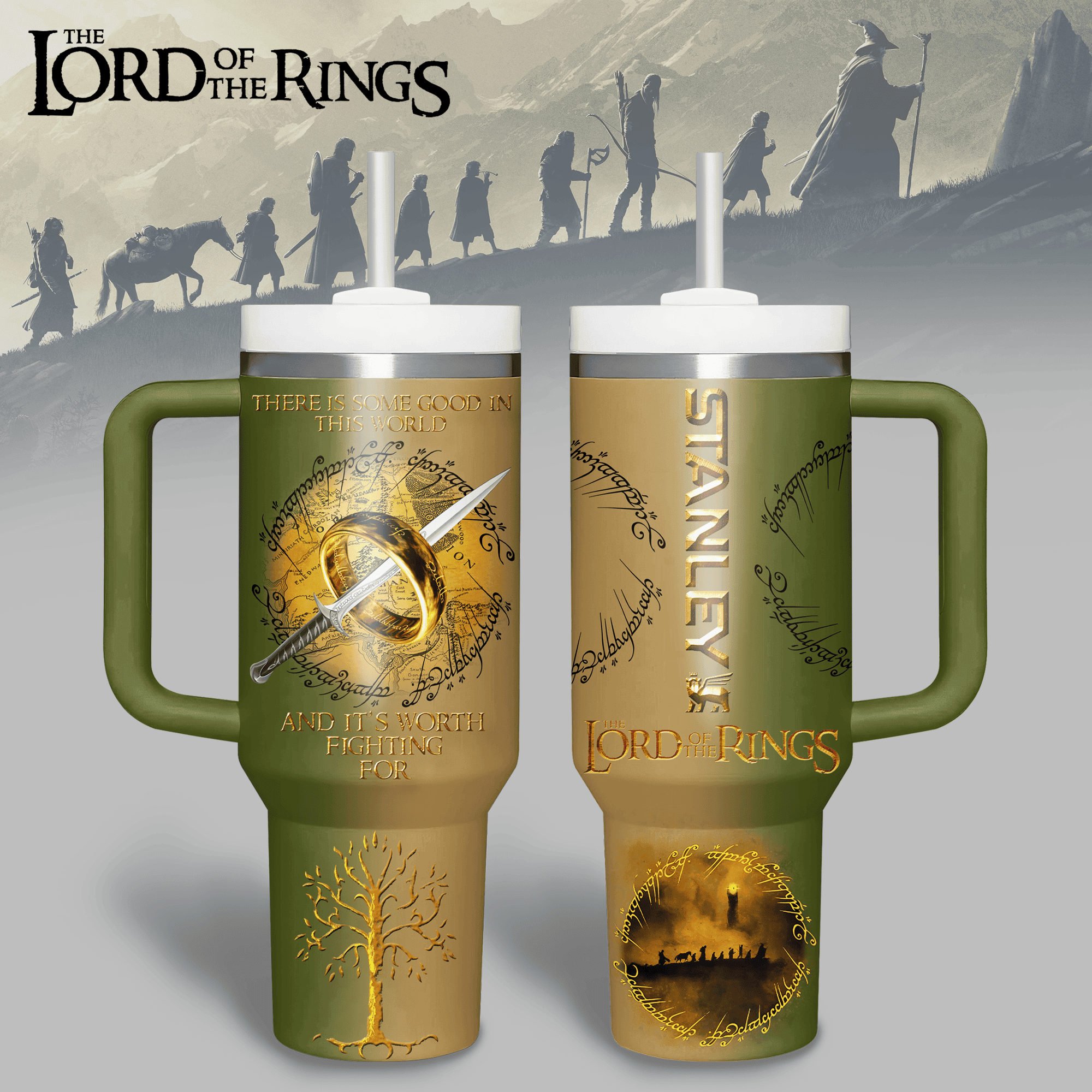 Hydratemerch The Lord Of The Rings Movies Custom Stanley Quencher 40oz Stainless Steel Tumbler With Handle