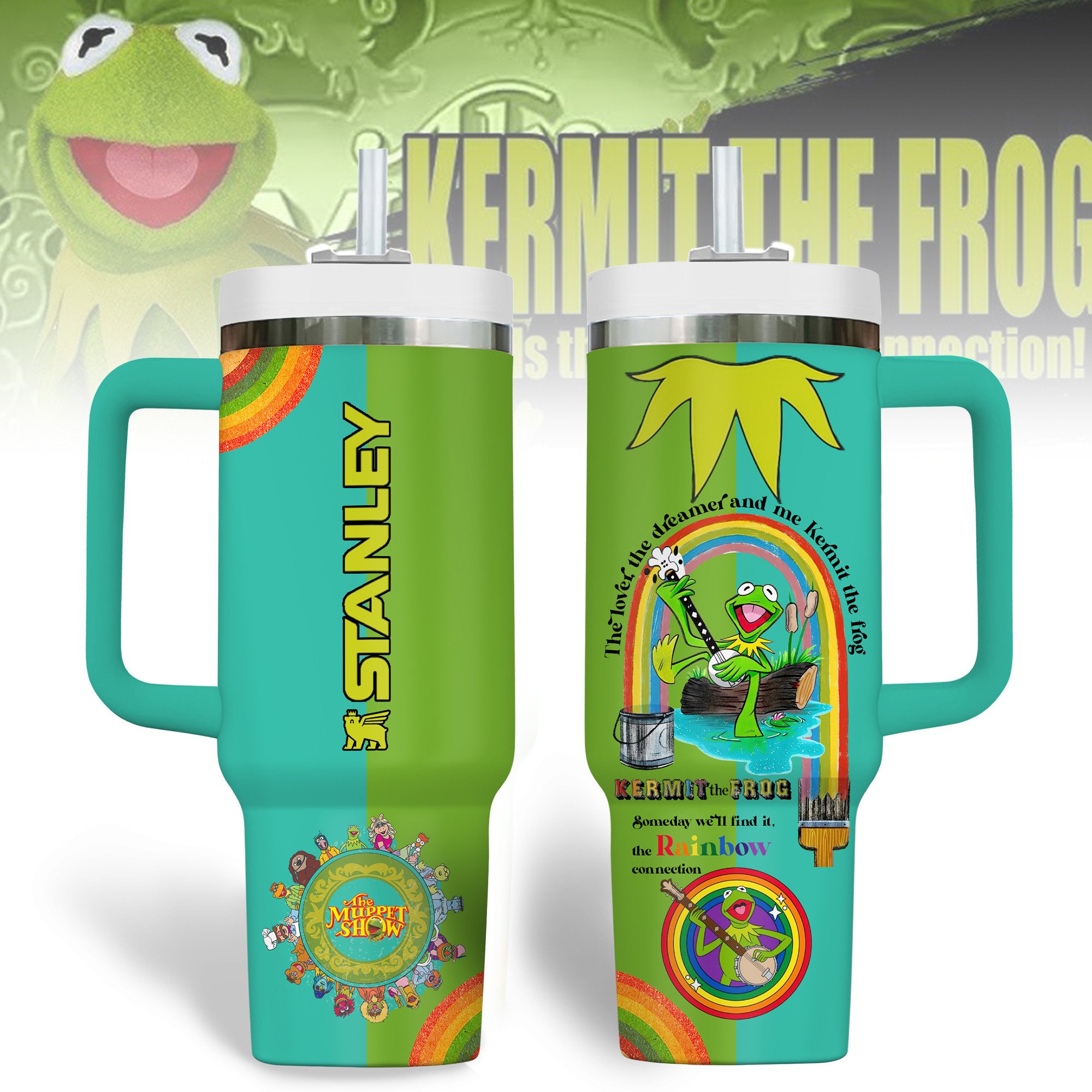 Hydratemerch The Muppets TV Series Custom Stanley Quencher 40oz Stainless Steel Tumbler With Handle