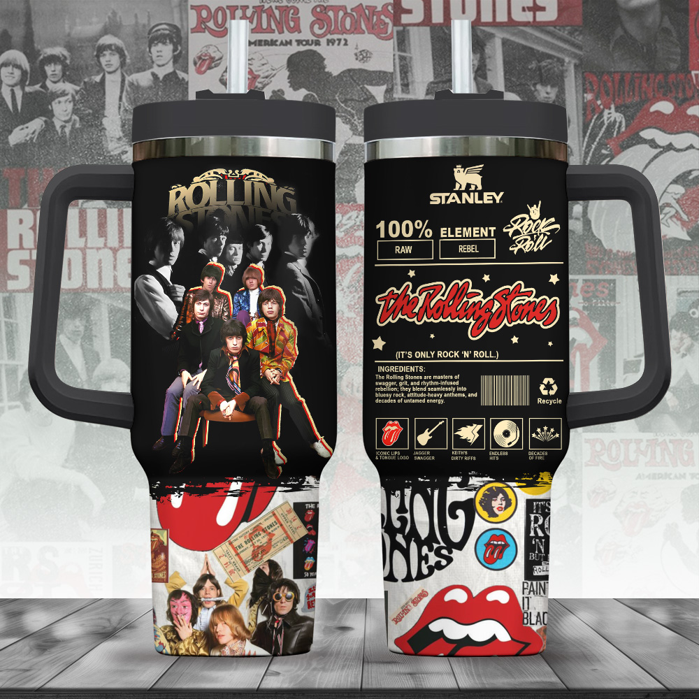 Hydratemerch The Rolling Stones Music Custom Stanley Quencher 40oz Stainless Steel Tumbler With Handle