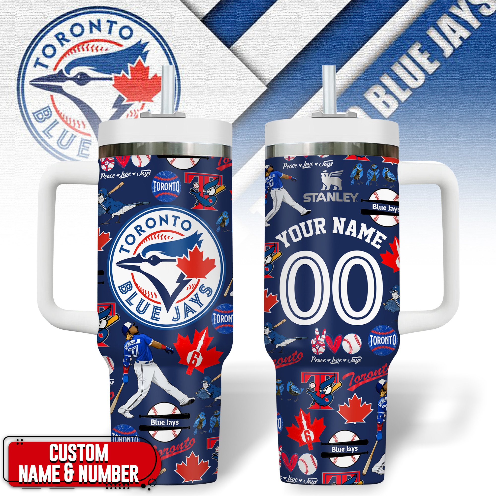 Hydratemerch Toronto Blue Jays MLB Custom Stanley Quencher 40oz Stainless Steel Tumbler With Handle