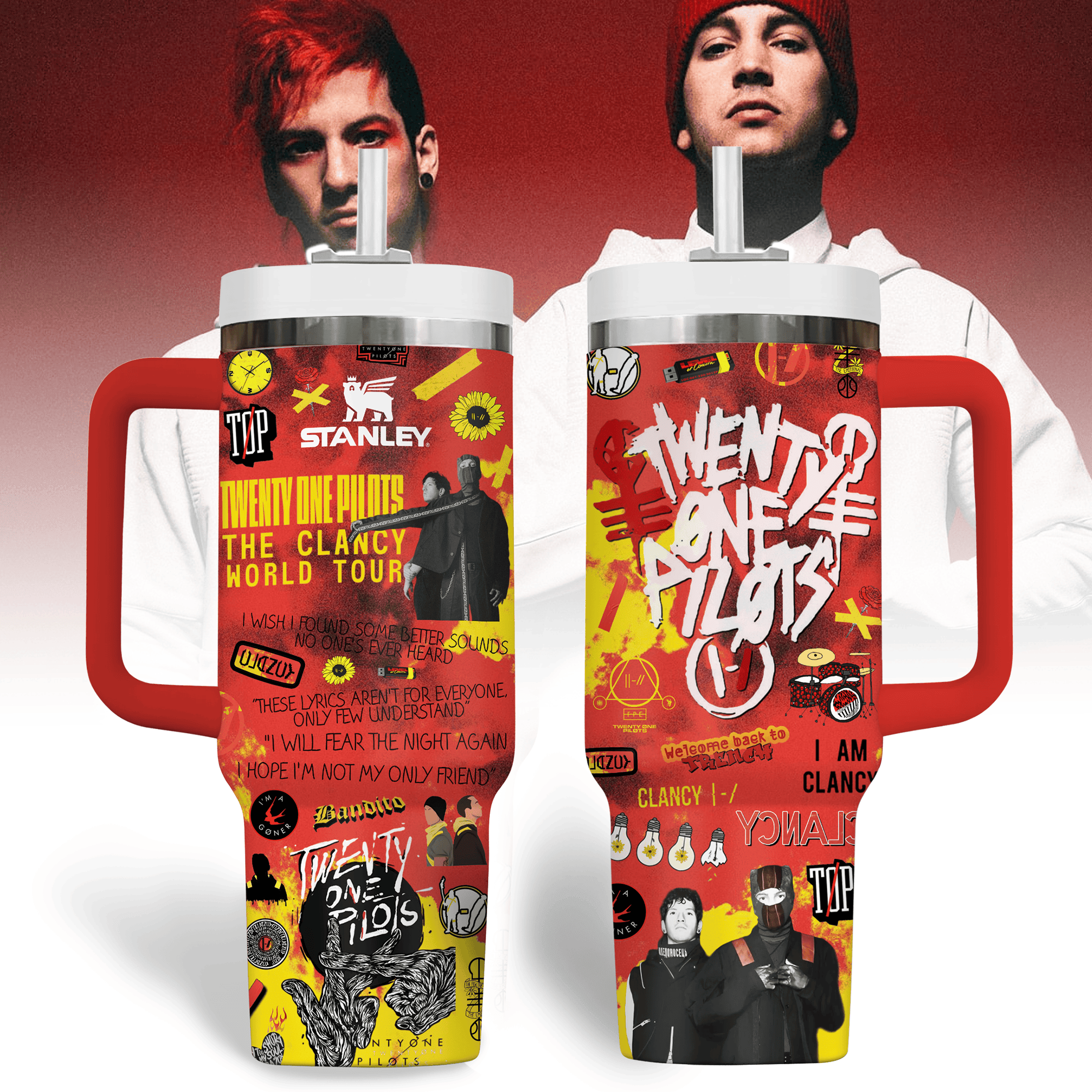 Hydratemerch Twenty One Pilots Music Custom Stanley Quencher 40oz Stainless Steel Tumbler With Handle